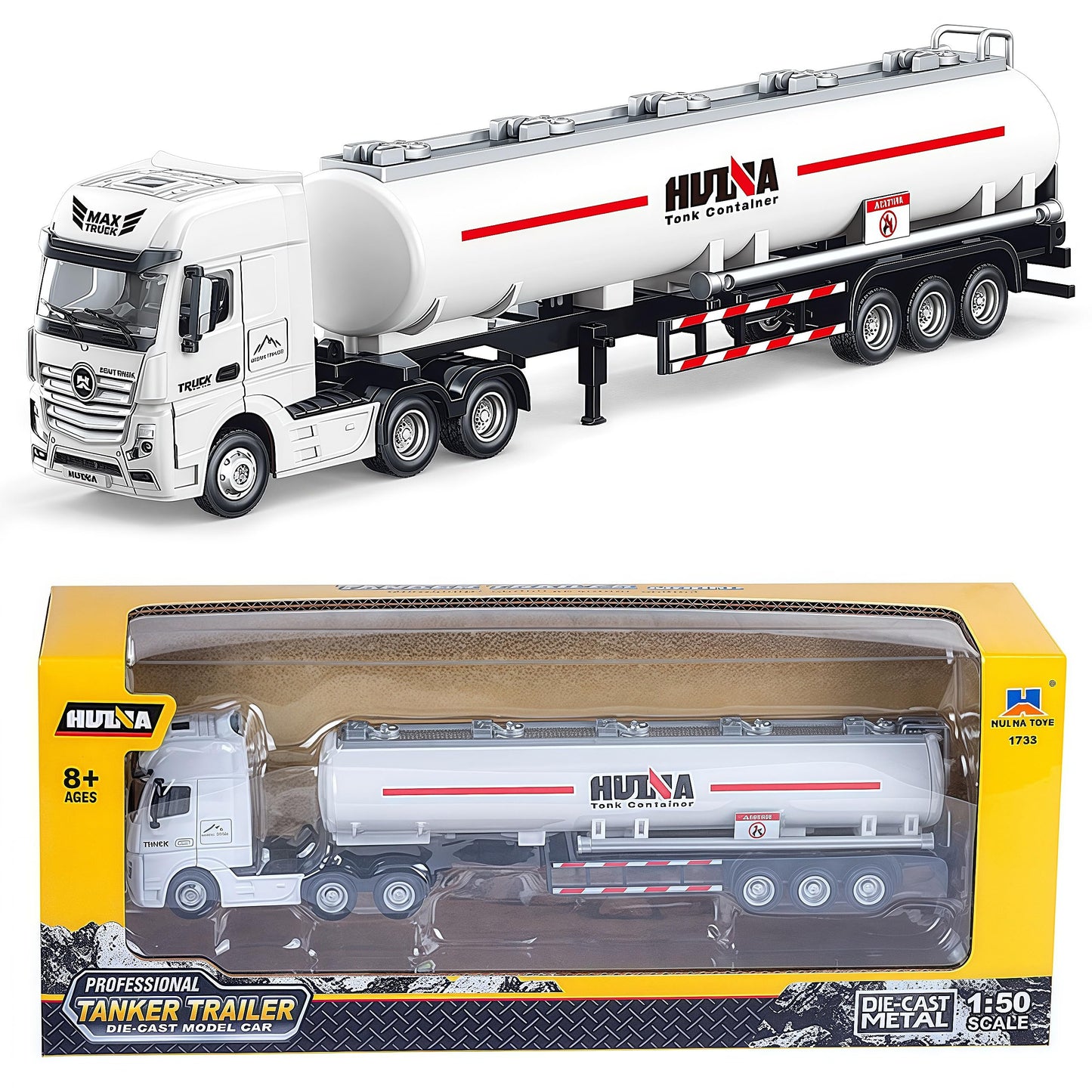 Gemini & Genius Oil Tanker Trailer Toy for Kids, Heavy Duty Realistic Alloy Hauler Car Toys, Transport Vehicle, 1:50 Scale Diecast Tanker Truck, Toy Trucks for Kids (Detachable)