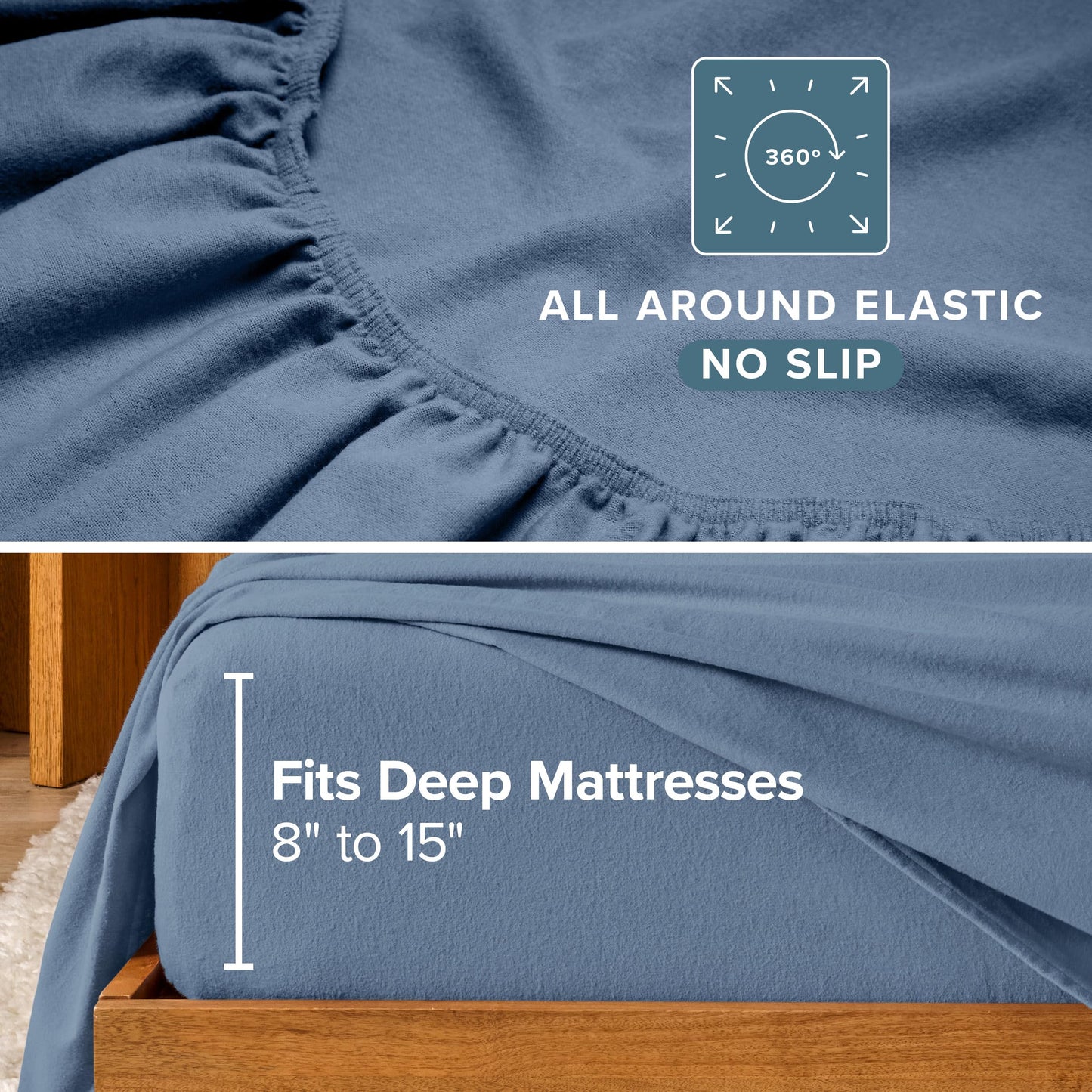 Bare Home Flannel Sheet Set 100% Cotton, Velvety Soft Heavyweight - Double Brushed Flannel - Deep Pocket (Full, Coronet Blue)