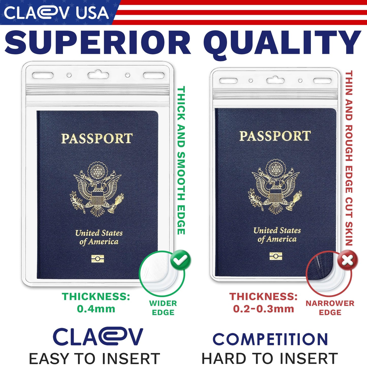 Claev Fast Seal Vertical 4x6 Passport & Card Holders (4x6 Extra Large (XXL), 250 Pack), Clear Waterproof ID Plastic Name Card Badge Holders for Travel, Conferences, Conventions