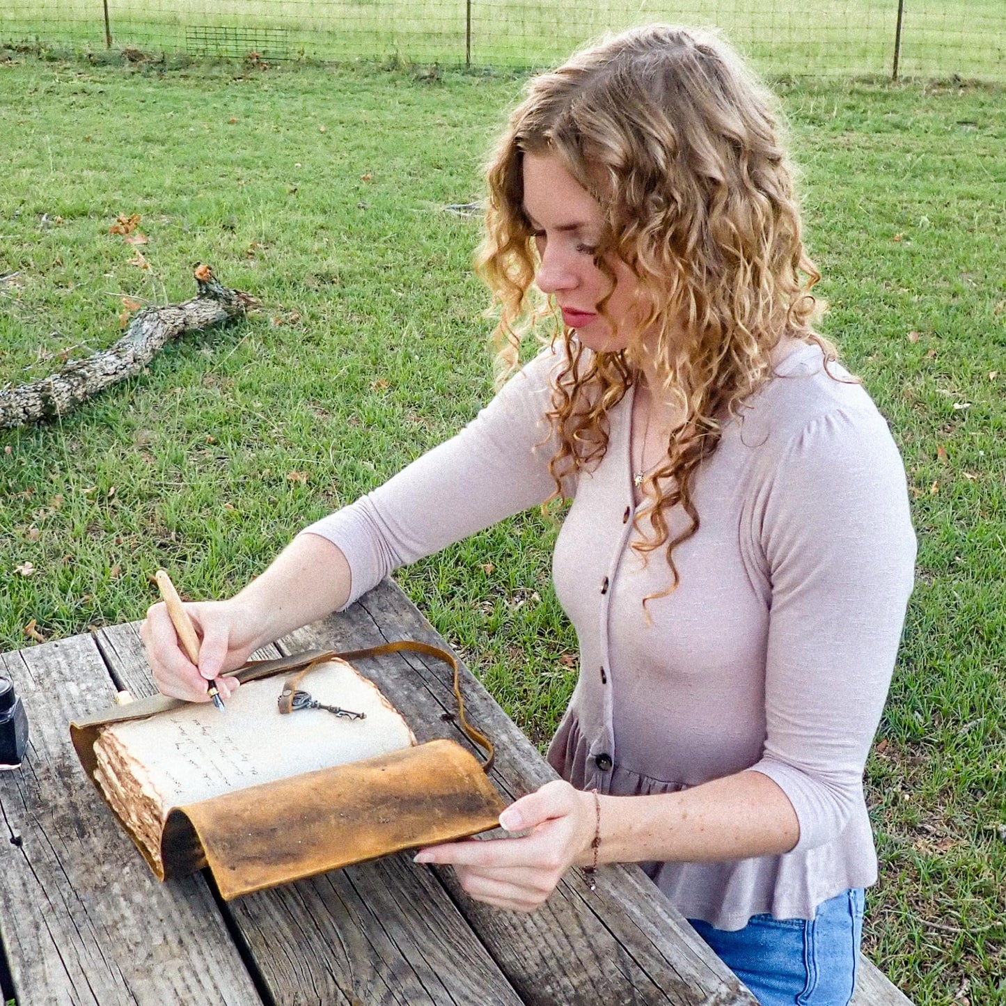 LEATHER VILLAGE Vintage Leather Journal – 200 Handmade Vintage Deckle Edge Paper – Leather bound Journal For Women Men – Vintage Key Closure - Book of Shadows - Cappuccino Brown - 13X8 inches