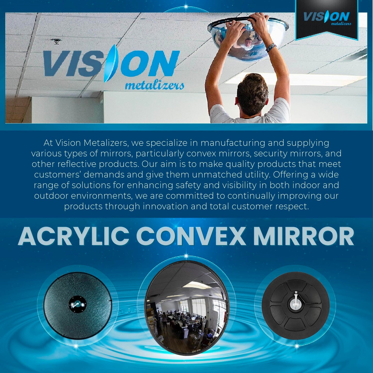 26” Outdoor Acrylic Convex Mirror/Plastic Back – Round Safety Mirror for Driveways, Stores, Warehouses & Wall Mount – Wide-Angle View – Model OC2600-convex mirror backing is either gray or black
