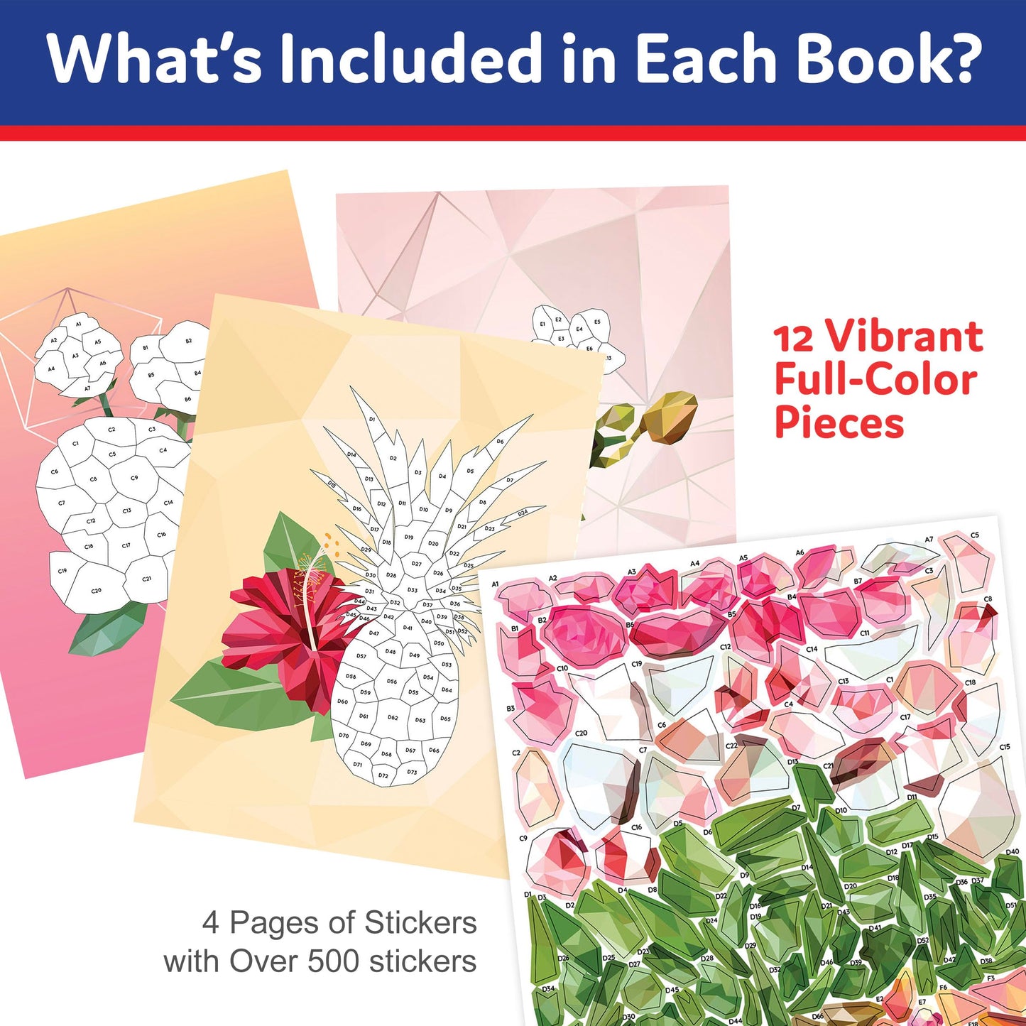 Sticker By Number Book Set for All Ages, Sticker Mosaics for Fun and Relaxation, Sticker Books for Adults with Tear-Out Pages Featuring Animals, Ocean Life, and Plants (Set of 4 Books)