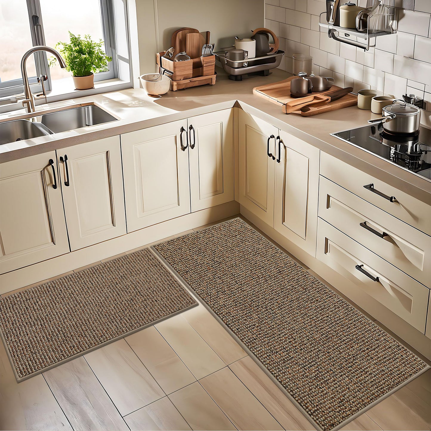 BEQHAUSE Kitchen Runner Rugs 24"x72", Non-Slip Kitchen Mats for Floor, Super Absorbent and Stain Resistant Kitchen Rug, Machine Washable Rugs for Kitchen, Hallway, Laundry & Sink, Taupe