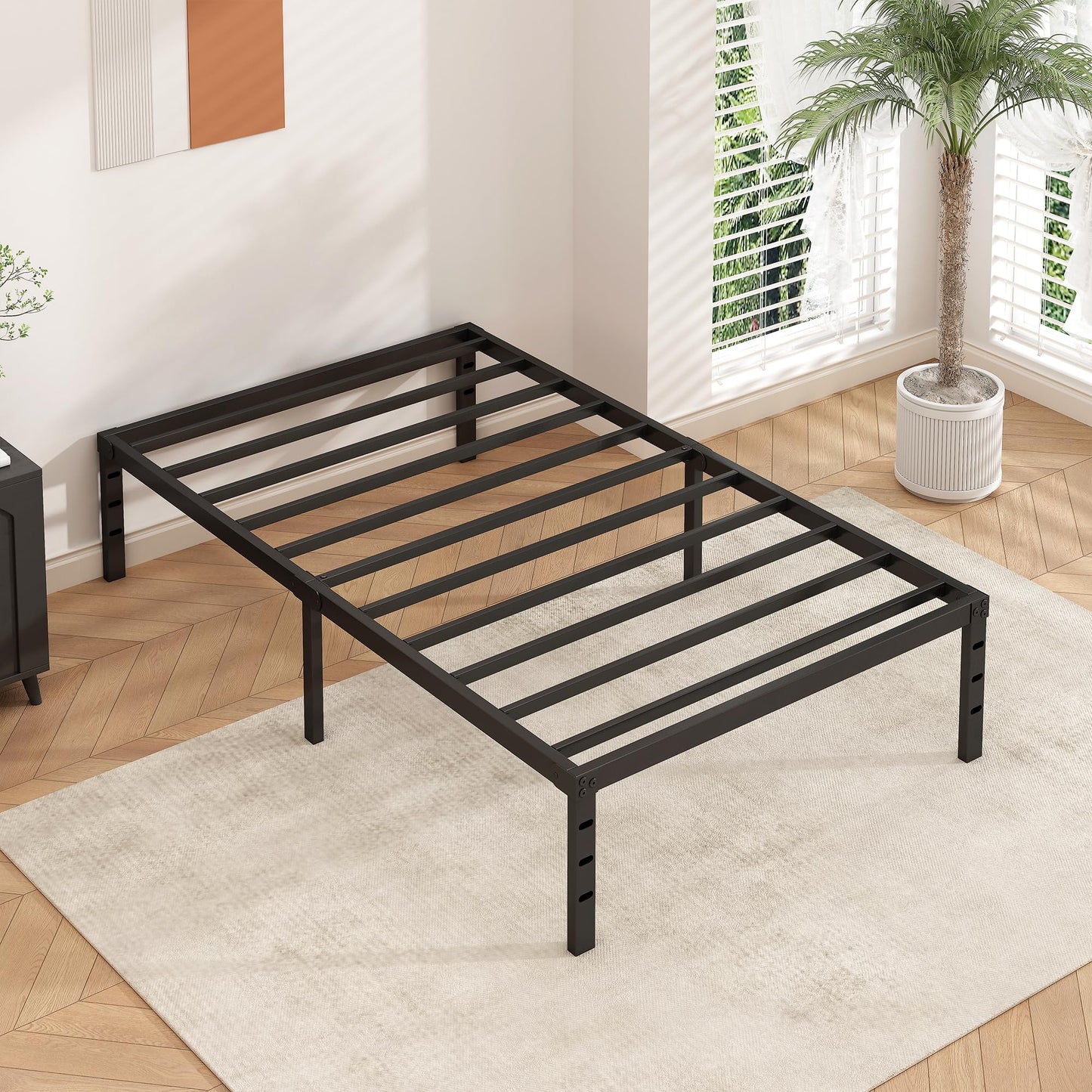HLIPHA Metal Platform Bed Frame 14 Inch Tall Bed No Box Spring Needed,Twin Size Bed with Sturdy Slat Support,Easy to Assemble,Black