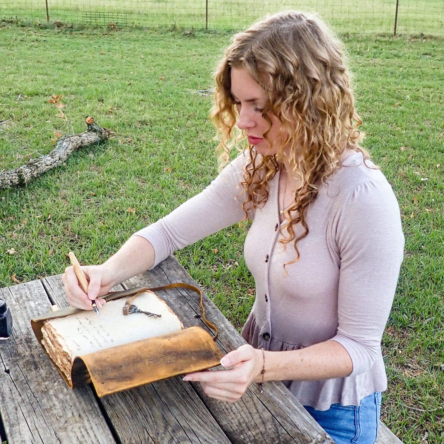 LEATHER VILLAGE Vintage Leather Journal – 200 Handmade Vintage Deckle Edge Paper – Leather bound Journal For Women Men – Vintage Key Closure - Book of Shadows - Cappuccino Brown - 13X8 inches