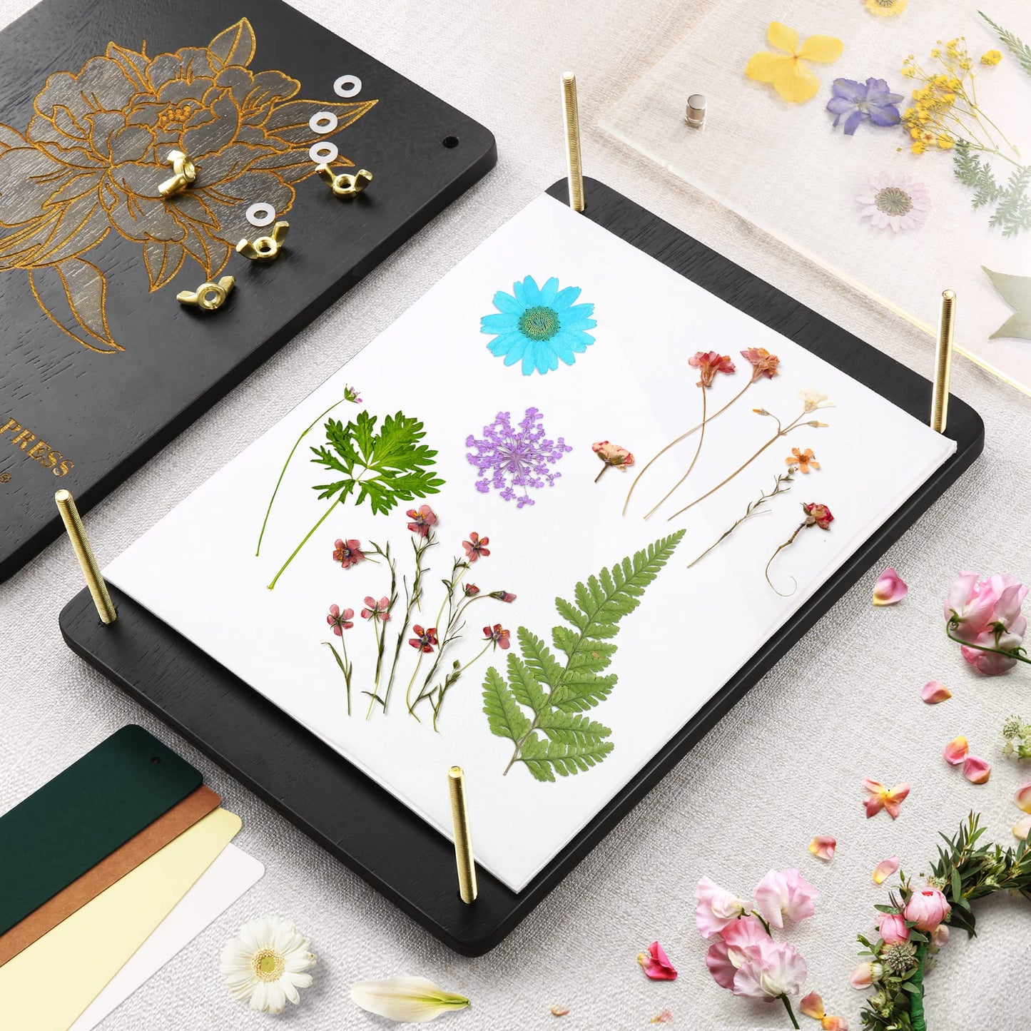 The Flower Press Kit for Adults Measures 11.8" x 8.7" 6 Layers, Fast Making Pressed Plant Foliage Specimen, Wooden Flower Pressing Kit，Great Gifts for Valentine's Day