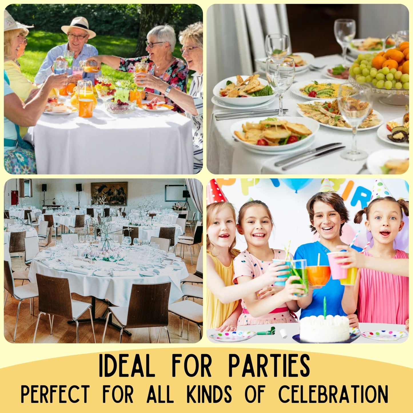 Cozy Luxe Home 10-Pack 82in White Round Paper Tablecloths Disposable | Table Cloth Cover with Plastic Backing | Elegant and Easy Cleanup Round Table Cover for Any Events