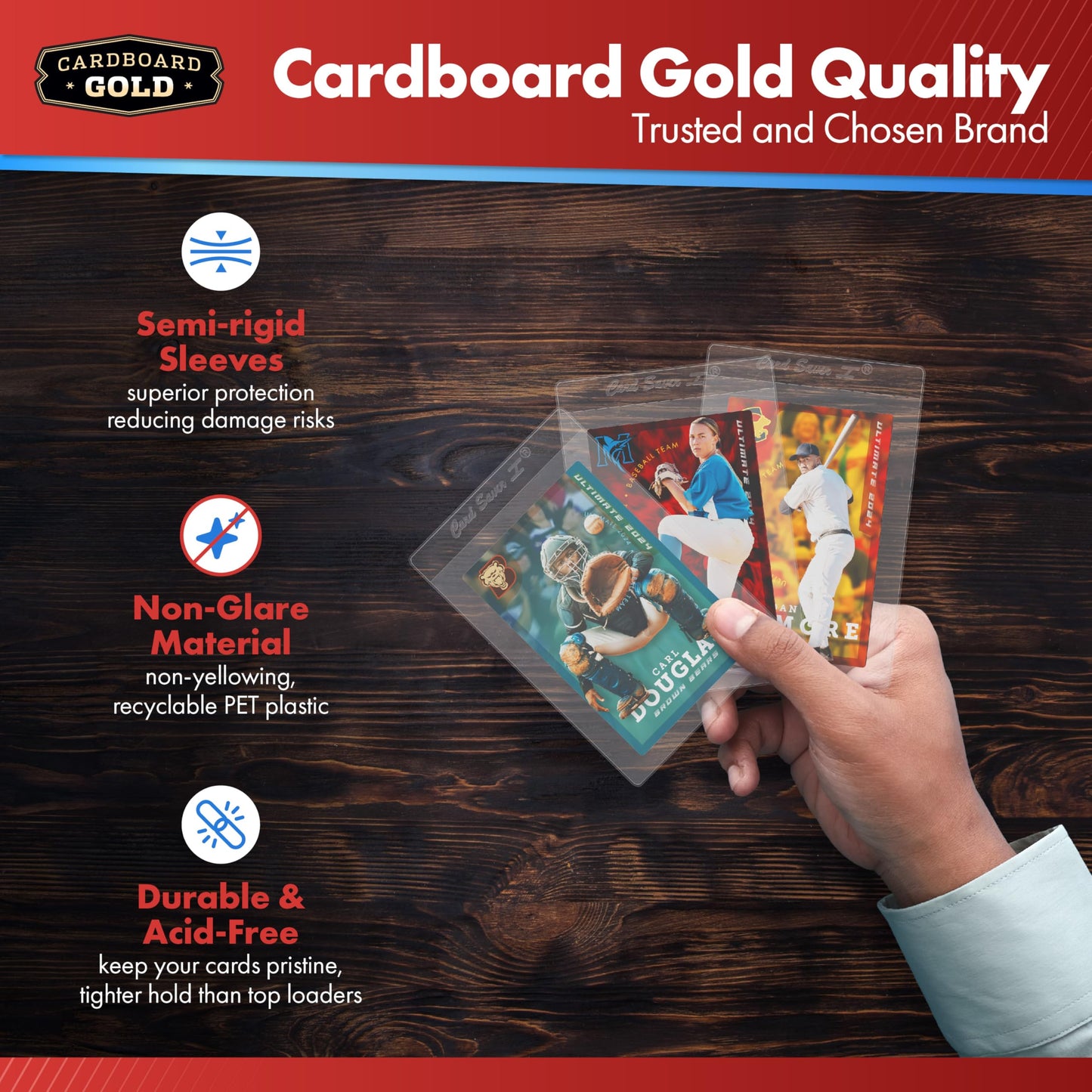 Cardboard Gold Card Saver 1-400 Count - Semi Rigid Card Holder, Trading Card Protectors - PSA-Approved Cardsaver for Baseball, Trading, Sports Cards - Card Sleeves, Binder, & Storage Box Compatible