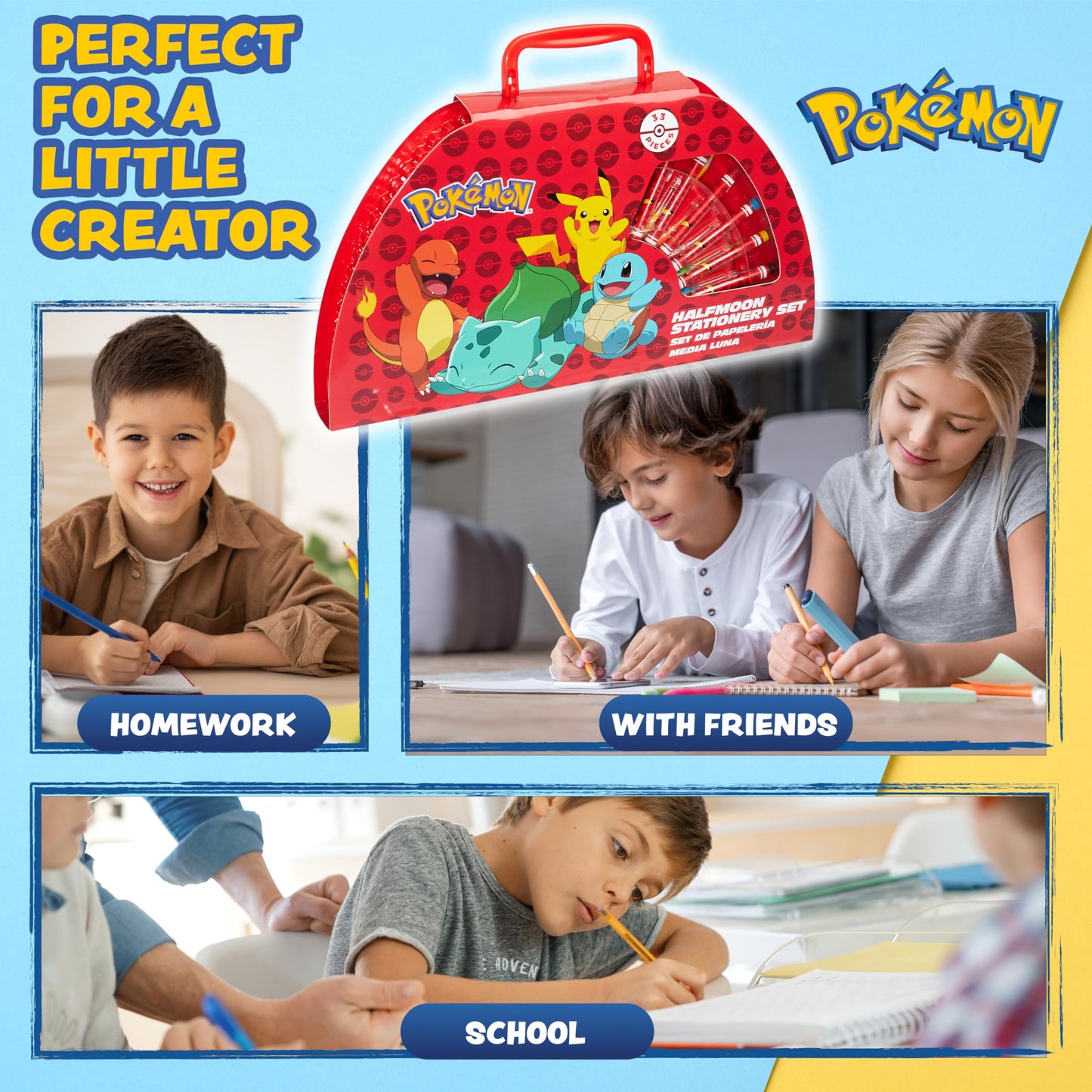 Pokemon Art Supplies Set with Colouring Pencils Felt Tip Pens Watercolour Paints Wax Crayons for Drawing Painting Set Pikachu Travel Art Set Anime Gifts (Black/Red)