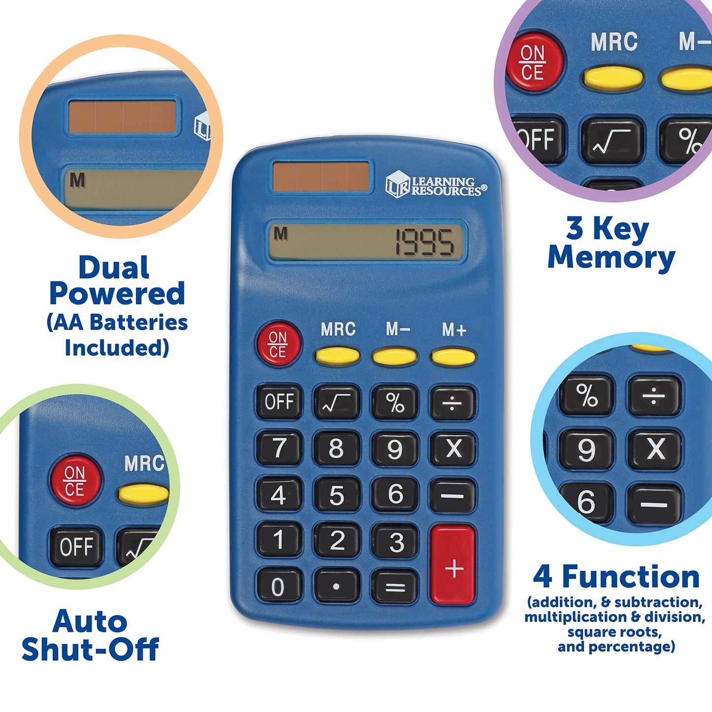 Learning Resources Primary Calculator - 10 Pieces, Ages 3+, Basic Solar Powered Calculators, Teacher Supplies, Back to School Supplies