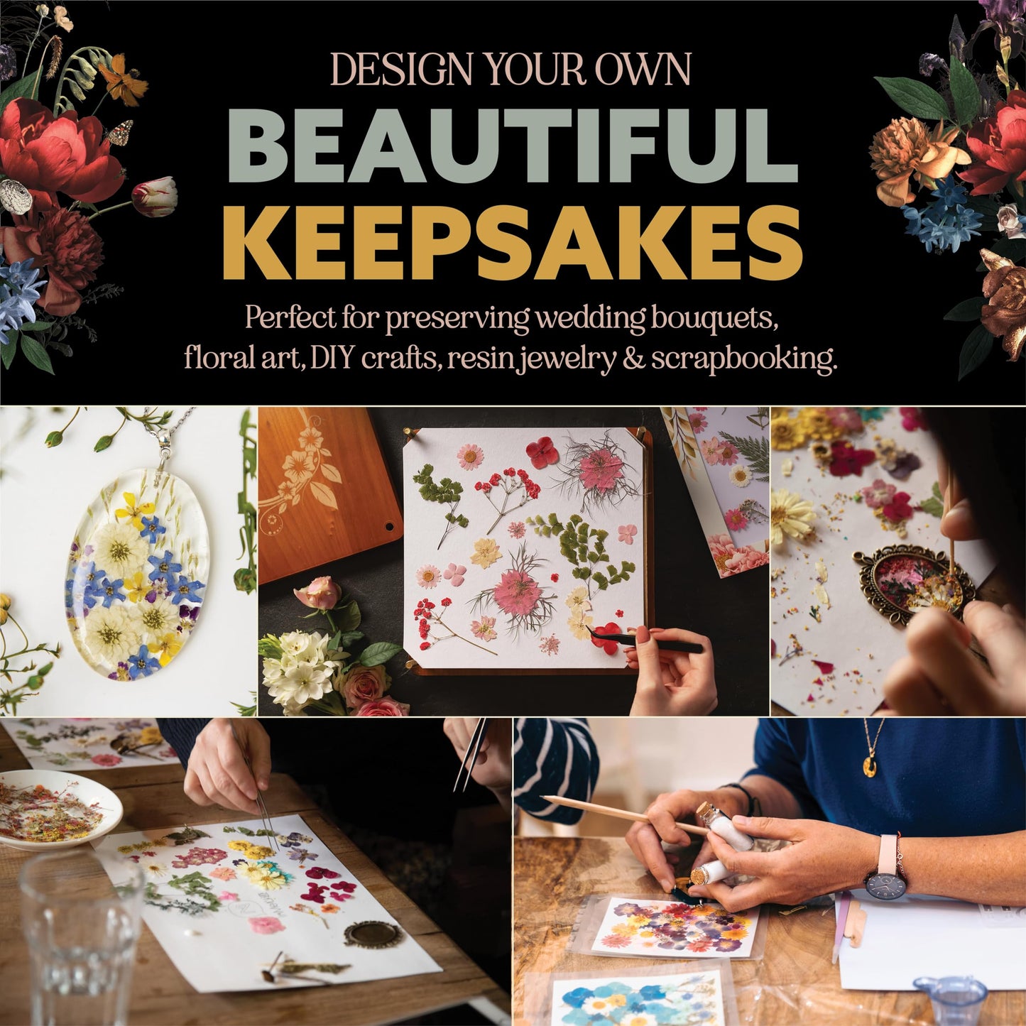 Deluxe Flower Press Expansion & Accessory Kit - Extra Long Bolts, Silicone Washers, Travel Straps, Foam Pads, Dessicant Boards, & Storage Bag - Professional Flower Pressing Accessories Set