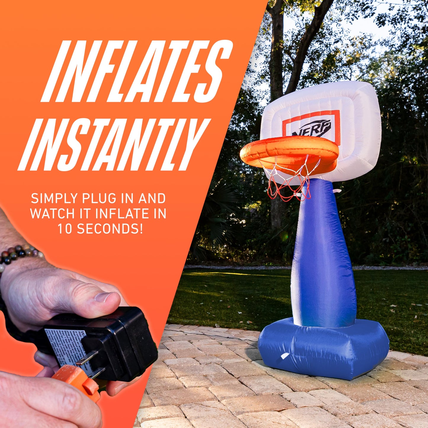 NERF AirHoop Kids Inflatable Basketball Hoop Set - Instant Blow Up Youth Mini Hoop + Foam Basketball - Plug in Inflation in 10 Seconds - 4.5' Feet Kids Toy Basket + 5" Inch Mini Ball