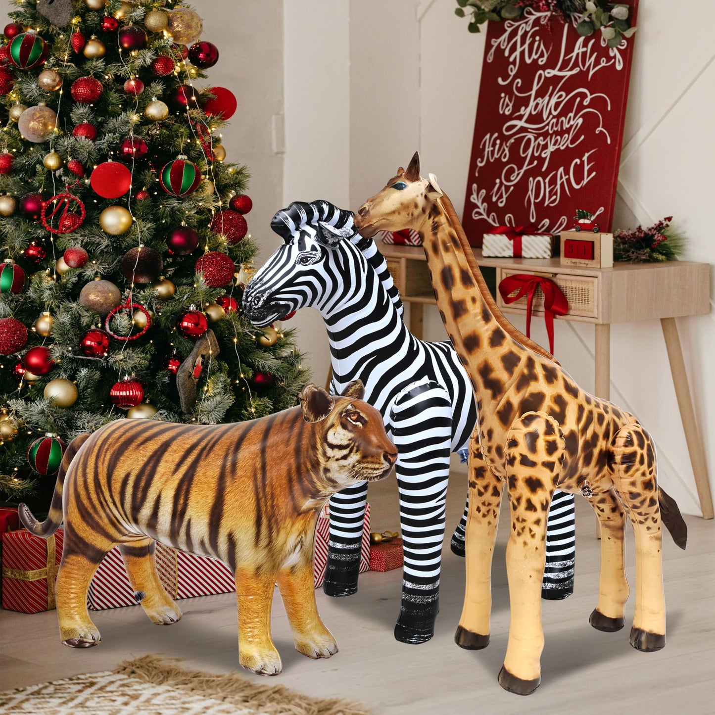 Jet Creations Life on Earth Wildlife Safari Inflatable, 3-PK, Giraffe(36"), Zebra(32"), Tiger(20"), Realistic Animals for Party Decoration, Pool, Birthday, Jungle Photo Prop