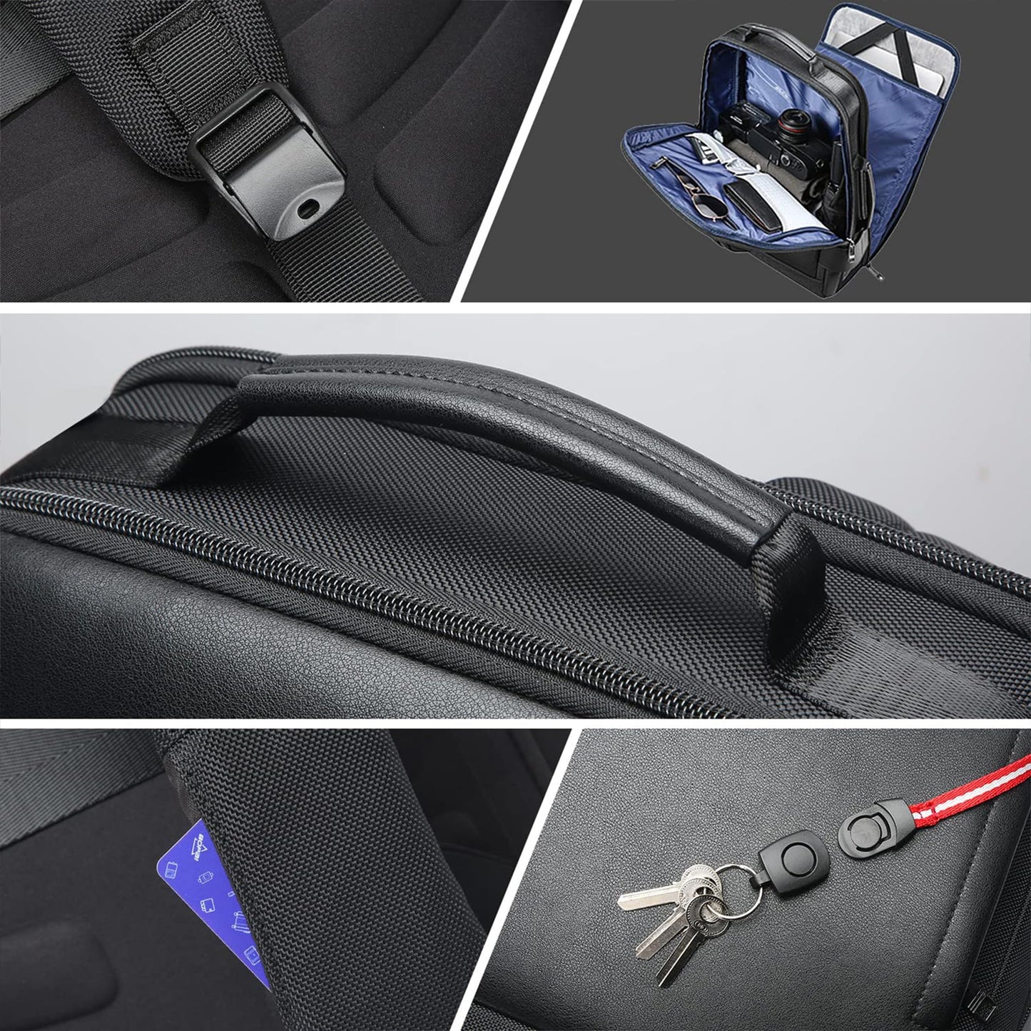BOPai Business Smart 15.6 Inch Laptop Backpack Convertible Expandable Anti-Theft USB Charging Multi-Functional Travel Professional Work Office Men Commuter Large Black With Bottle Holder Waterproof