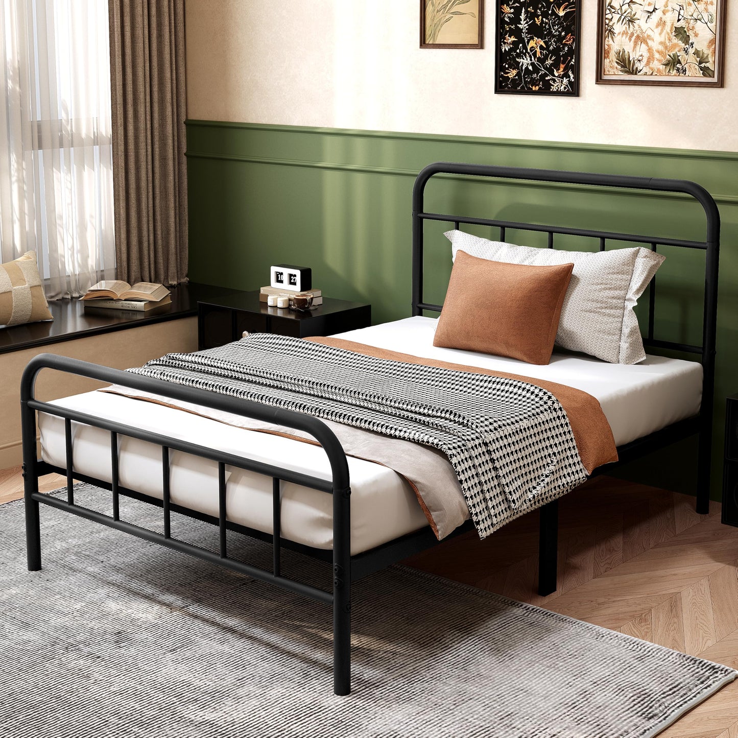 Easllre 14Inch Metal Bed Frame,Twin Size Bed Frame with Storage Space,Heavy Duty Sturdy Mattress Foundation,Easy Assembly,No Box Spring Needed,Twin