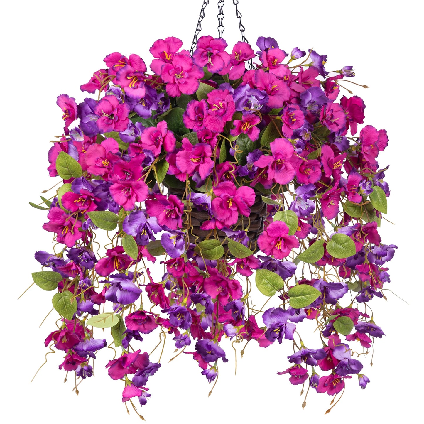 Artificial Fake Hanging Hibiscus Flowers Plants Baskets for Outdoor Outside Spring Summer Decoration, Faux Silk Hibiscus Long Vines in Planter UV Resistant Realistic Flowers (PurpleDarkPurple)