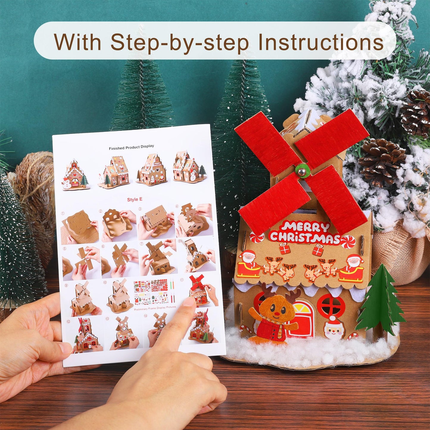 Fovths 6 Sets DIY Christmas Gingerbread House Kit 3D Christmas Cardboard Craft House Decoration DIY Build Gingerbread Houses for Holiday Arts Crafts Fun Home Activity Party Favors, Classic Style