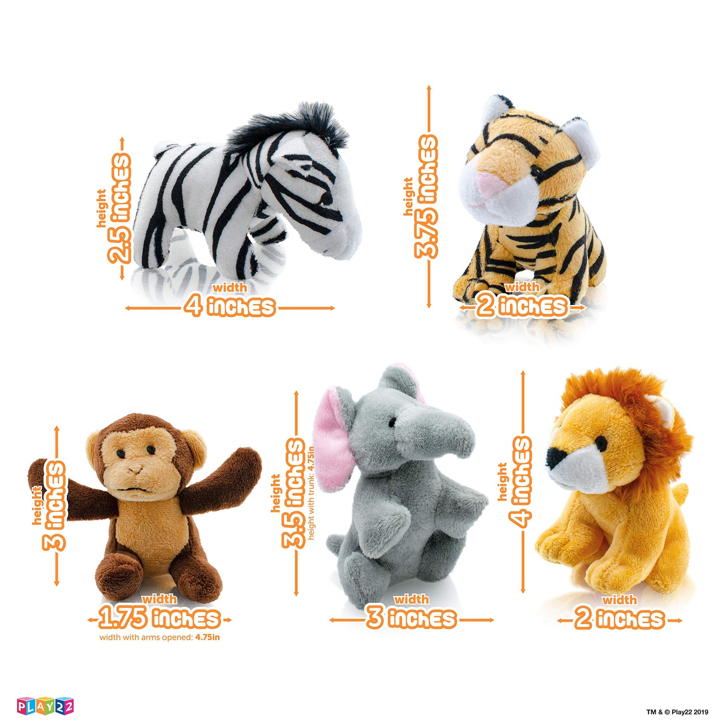 Play22 Plush Talking Stuffed Animals Jungle Set - Plush Toys Set with Carrier for Kids Babies & Toddlers - 6 Piece Set Baby Stuffed Animals Includes Stuffed Bear, Elephant, Tiger, Lion, Zebra, Monkey