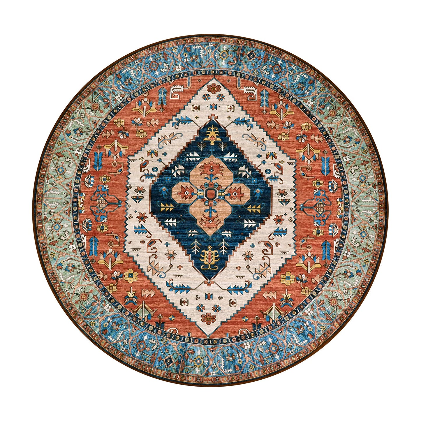 Lahome Ultra-Thin Round Rugs - 6ft Washable Round Area Rugs for Living Room Non-Slip Throw Circle Rugs for Bedroom Dining Room Rug, Non-Shedding Office Rug Oriental Round Carpet for Bedroom Kitchen