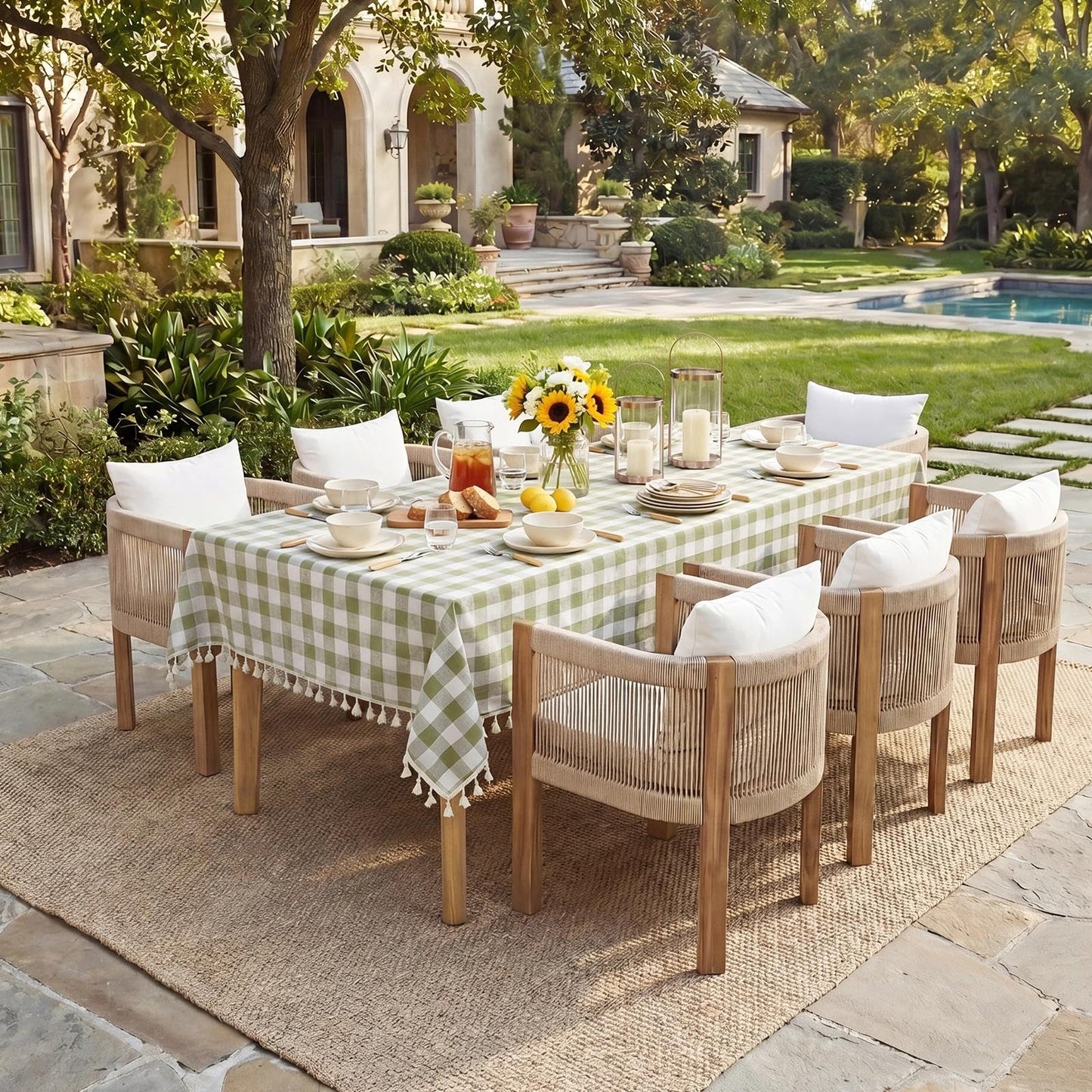 Softalker Outdoor Checkered Tablecloth Rectangle, Spring Summer Linen Cotton Gingham Table Cloth with Tassel, Heavy Duty Wrinkle Free Buffalo Plaid Table Cover for Picnic Camping - 55 x 120 Inch, Sage