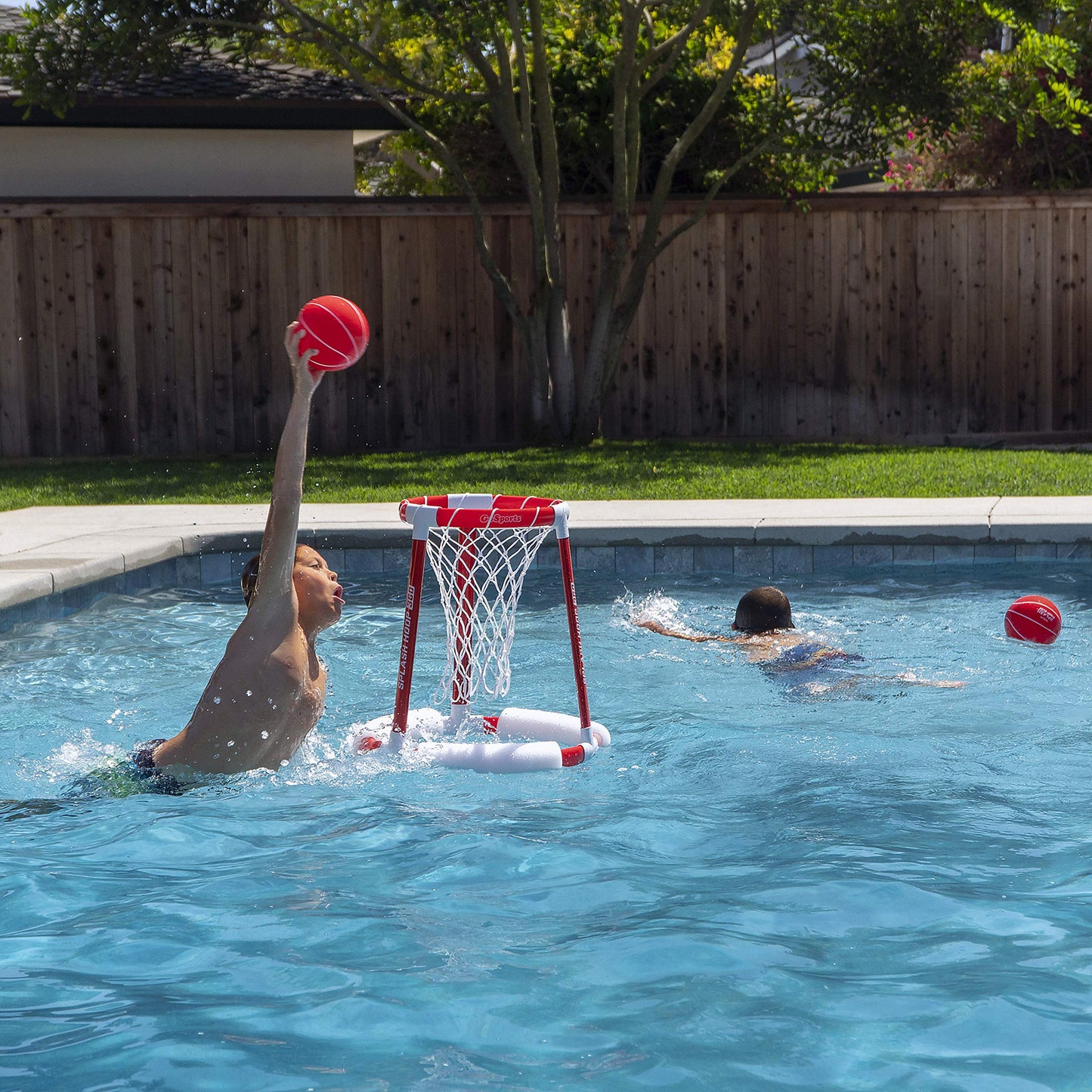 GoSports Splash Hoop 360 Floating Pool Basketball Game - Includes Hoop, 2 Balls and Pump - Red