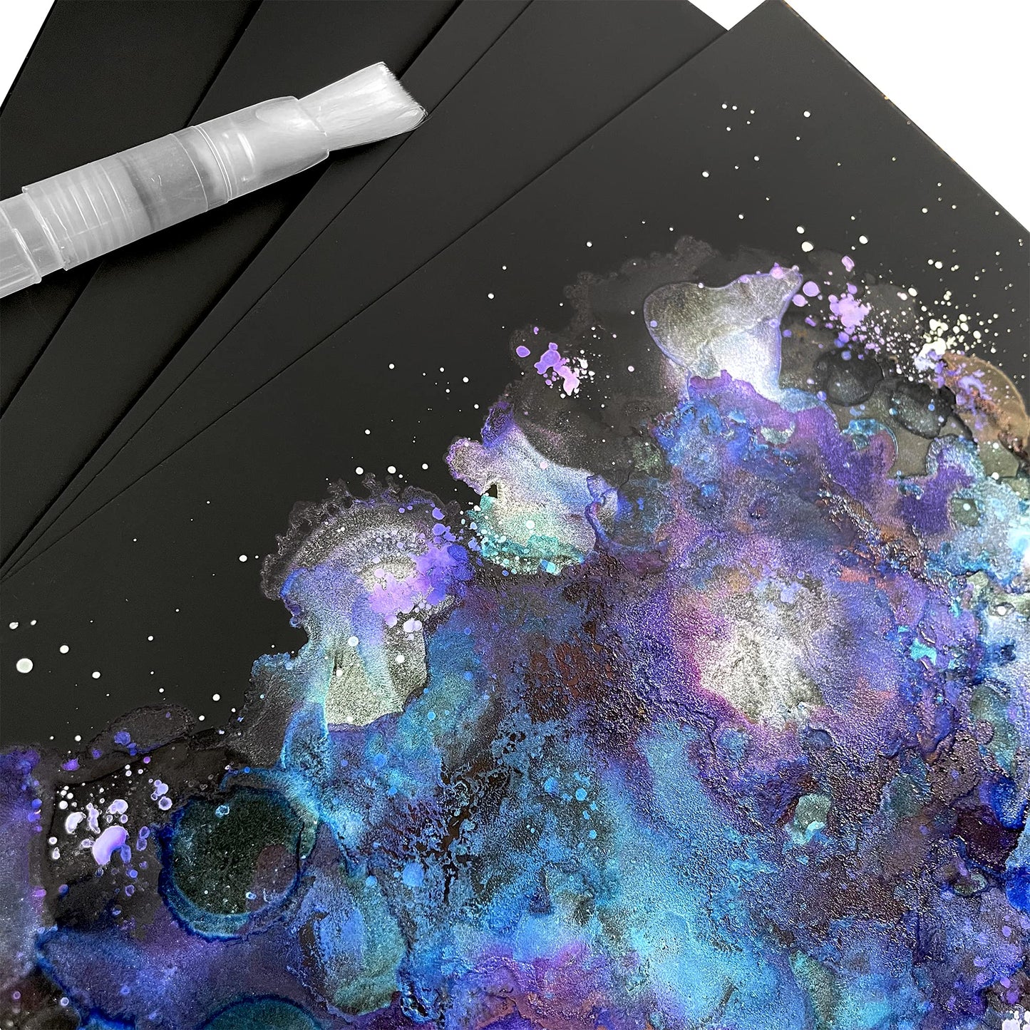 Black Alcohol Ink Paper - 25 Sheets Pixiss Heavy Weight Art Paper for Alcohol Ink & Watercolor - Extra Smooth Synthetic Paper A4 12x12 inches, 300gsm