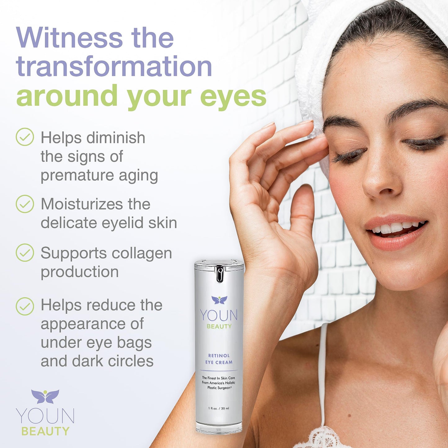 YOUN Beauty Retinol Eye Cream by Holistic Plastic Surgeon Dr. Anthony Youn – Paraben-Free Night Eye Cream with 1% Retinol and Hyaluronic Acid – Under Eye Cream for Hydration and Skin Firming, 1 Fl Oz