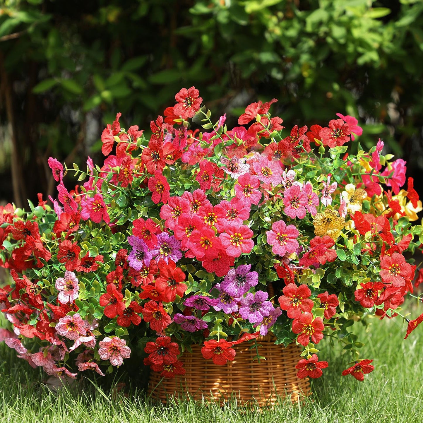 Powbrace Artificial Flowers Outdoor Fake Plants, Faux Silk Flowers Plastic Plants for Outdoors Indoor Outside Front Porch Hanging Planter Window Box Garden Home Spring Decoration, 14 Pack (Mix)