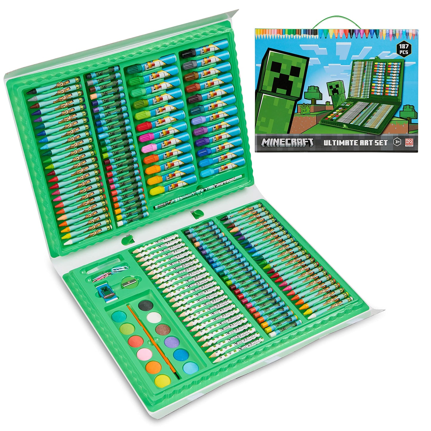 Minecraft Art Supplies for Kids Art Set for Boys Painting Creeper Crayons Paints Markers Oil Pastels Filled Art Case Colouring Sets for Children Travel Case