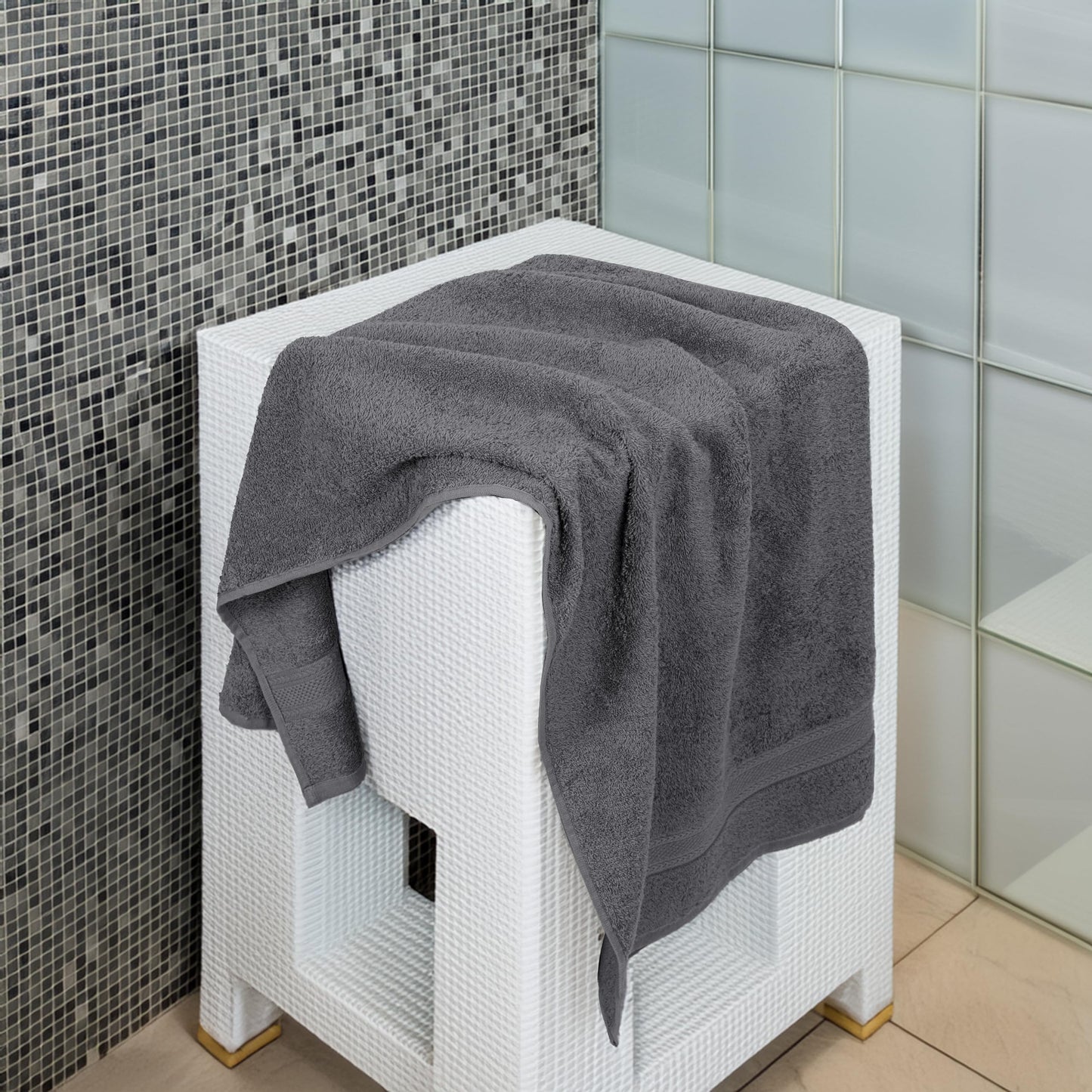 TEXCRAFT Commercial Bulk Pack of 12 Bath Towels – 100% Cotton Terry 24" x 48" – Ideal for Hotels, Salons, Gyms, Spas & Institutional Use – Charcoal Grey