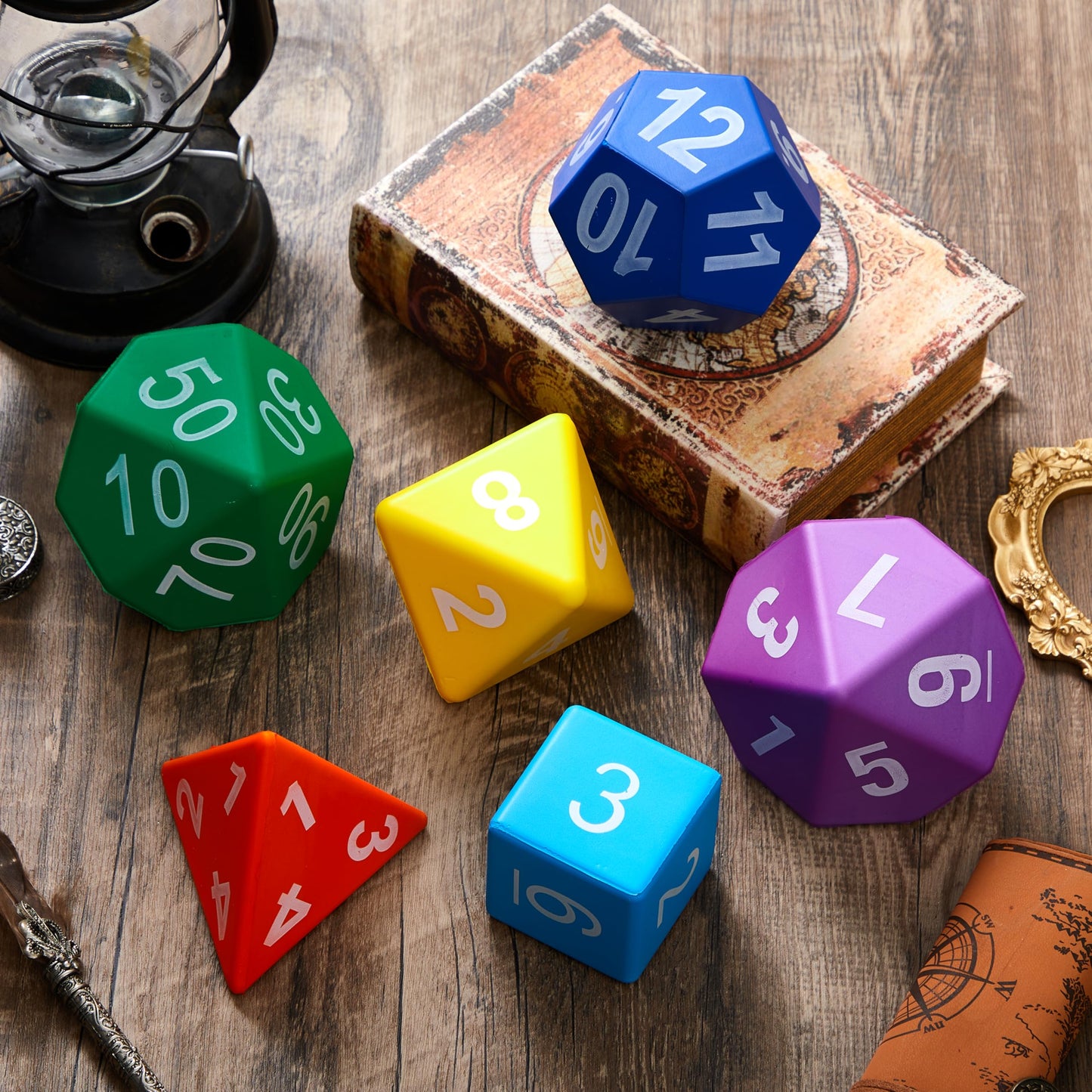 Arrowbash 6 Pcs Jumbo Polyhedra Dice 3.94 Inch Jumbo Foam Polyhedral Dice 6 Set 4, 6, 8, 10, 12 Sides Gifts for Games Teach Numbers Addition Subtraction Probability Learning, Multicolor