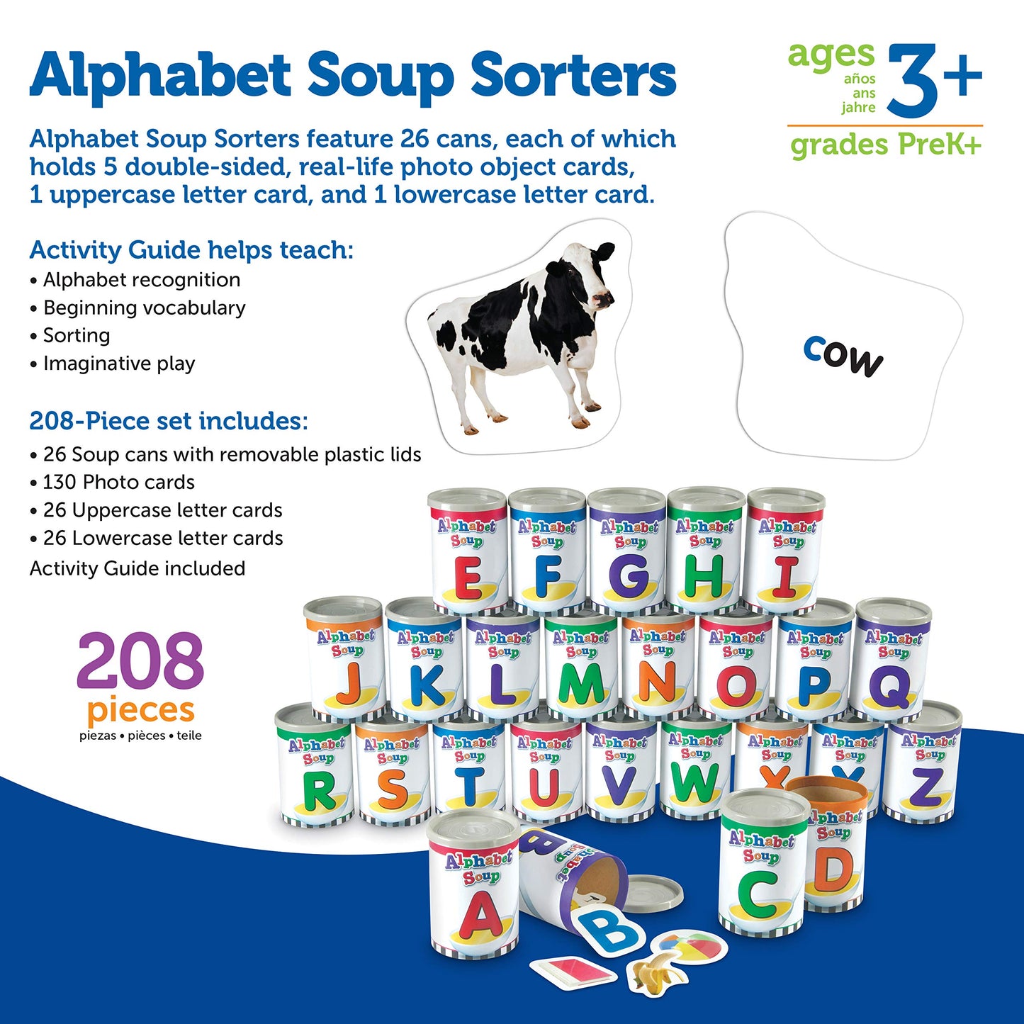 Learning Resources Alphabet Soup Sorters - 208 Pieces, Ages 3+, Early Phonics Manipulatives, ABCs, Alphabet Awareness & Recognition, Alphabet Soup Games