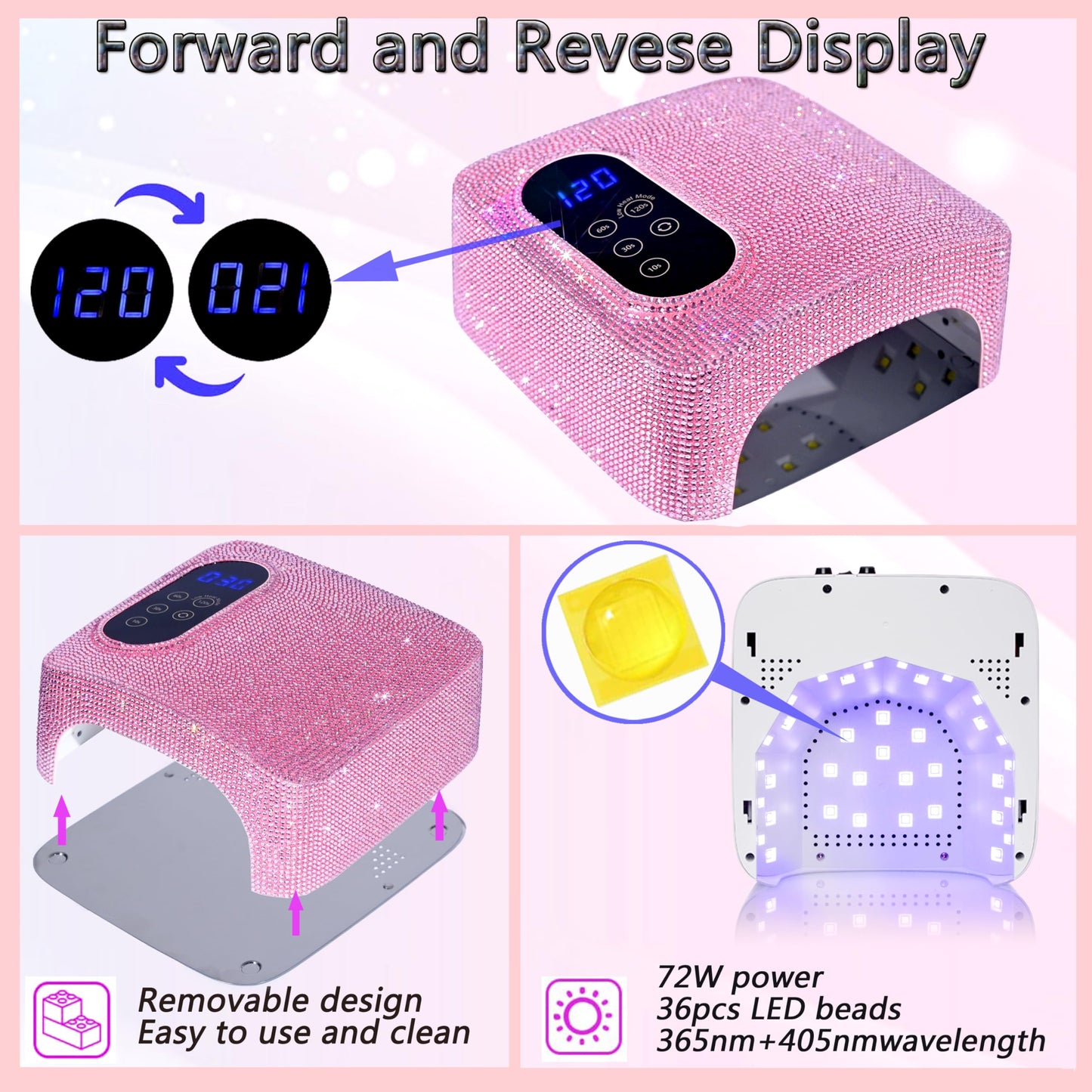 72W UV LED Nail Lamp,Rechargeable Cordless Nail Dryer,Portable UV Led Nail Light with Full Diamond on Surface,Professional Curing Gel Polish Acrylic Nails Tools for Home & Salon