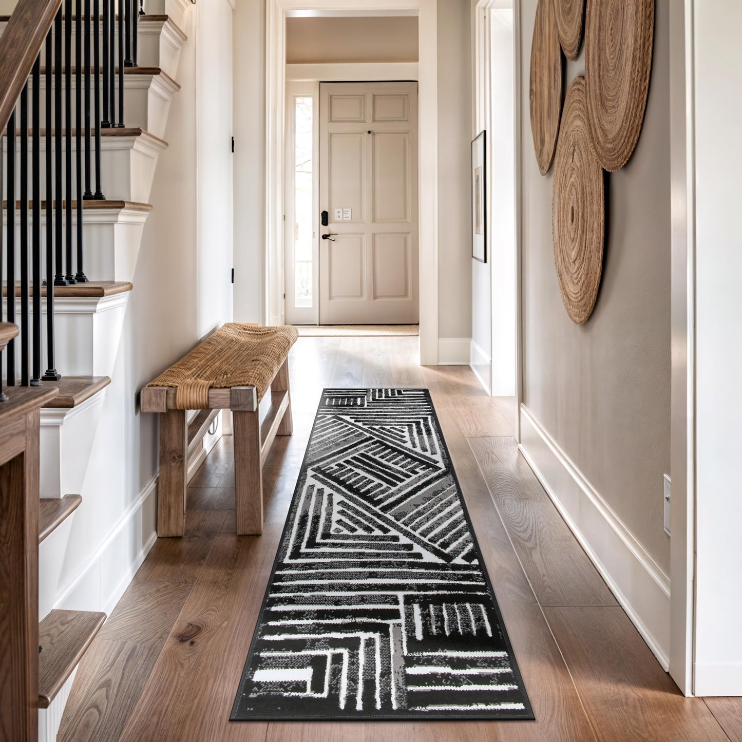 Rugshop Contemporary Stripe Design High Traffic Runner Rug for Hallway,Kitchen,Bedroom,Entryway,Living Room 2' x 7' Black