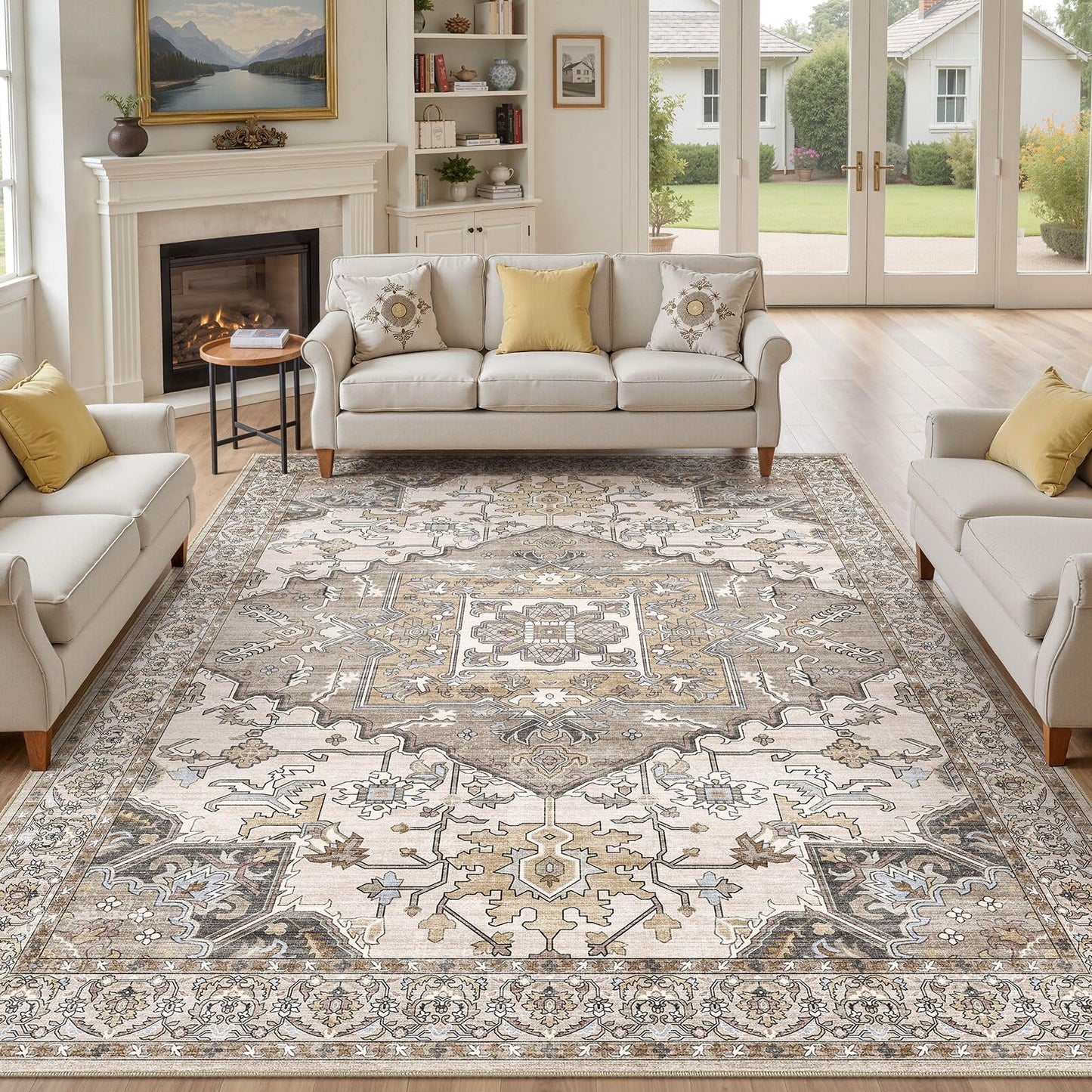 ELLIUNE 8x10 Area Rugs for Living Room: Non Slip Neutral Washable Brown Rug, Soft Stain Resistant Indoor Floor Carpets for Bedroom Dining Decor Farmhouse Home Office Kid & Pet Friendly