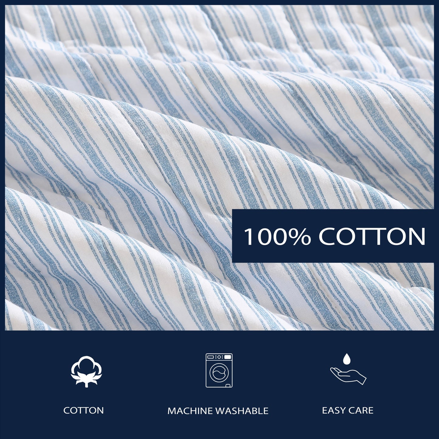 Nautica – Twin Quilt Set, Reversible Bedding with Matching Sham, Stripe Room Decor, Lightweight Bed Set, College Dorm Room Essentials (Coleridge Blue)