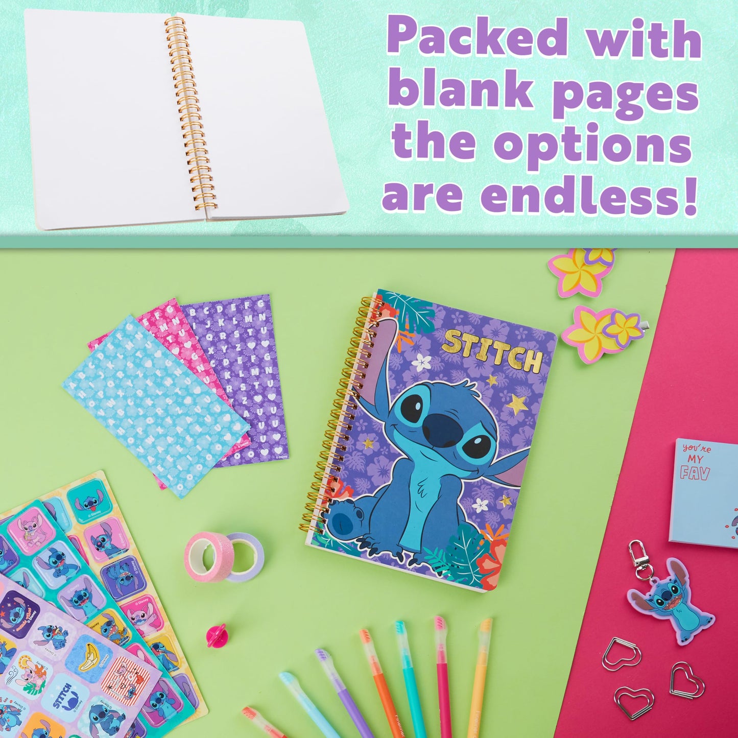 Disney Stitch DIY Journal Kit For Girls Teens, Cute Arts and Crafts Kits, A5 Spiral Notebook, Hair Clips, Pens, Sticker Sheets Stitch Gifts