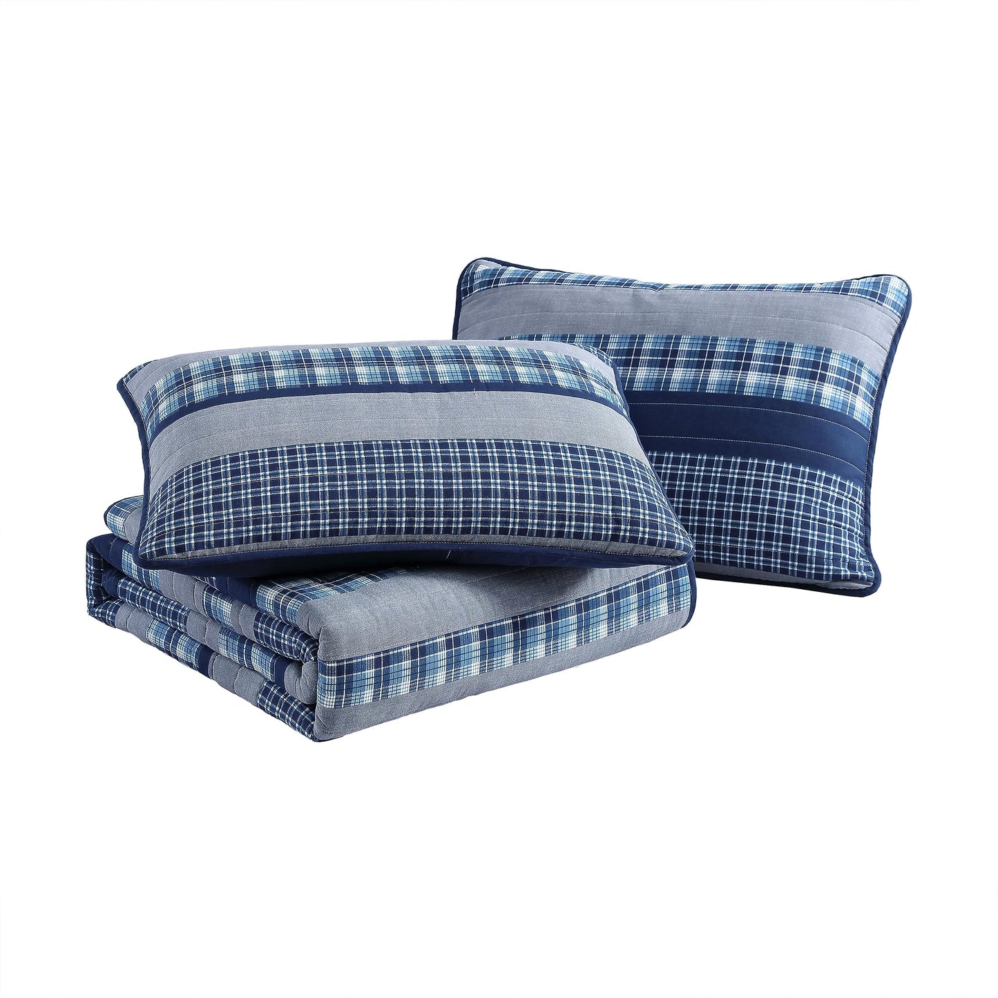 Nautica- Twin Quilt Set, Cotton Reversible Bedding Set (Addison Blue, Twin)