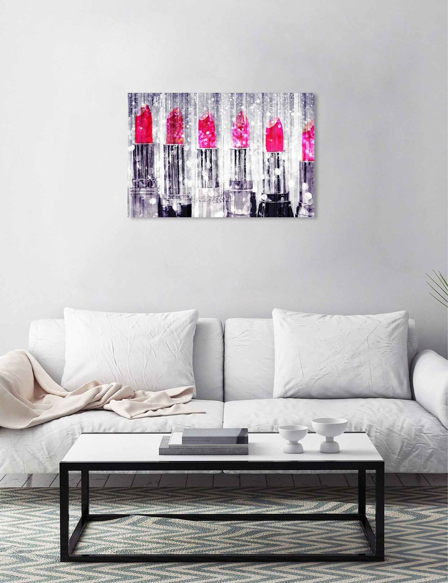 The Oliver Gal Artist Co. Fashion and Glam Wall Art Canvas Prints 'Silver Lipstick Collection-Custom' Home Décor, 30 in x 20 in, Gray, Pink