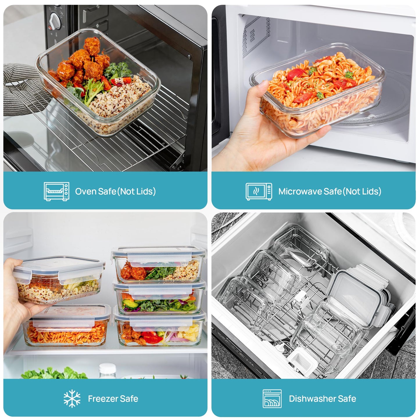 Vtopmart 5Pack 30oz Glass Storage Containers with Lids, Glass Meal Prep Food Container Sets with Snap Airtight Lids for Microwave, Oven, Freezer and Dishwasher, Grey