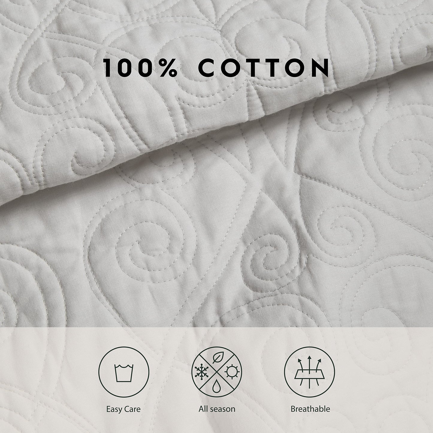 Laura Ashley Felicity Collection Quilt Set-100% Cotton, Reversible, All Season Bedding with Matching Sham(s), Pre-Washed for Added Softness, Queen, Soft Grey
