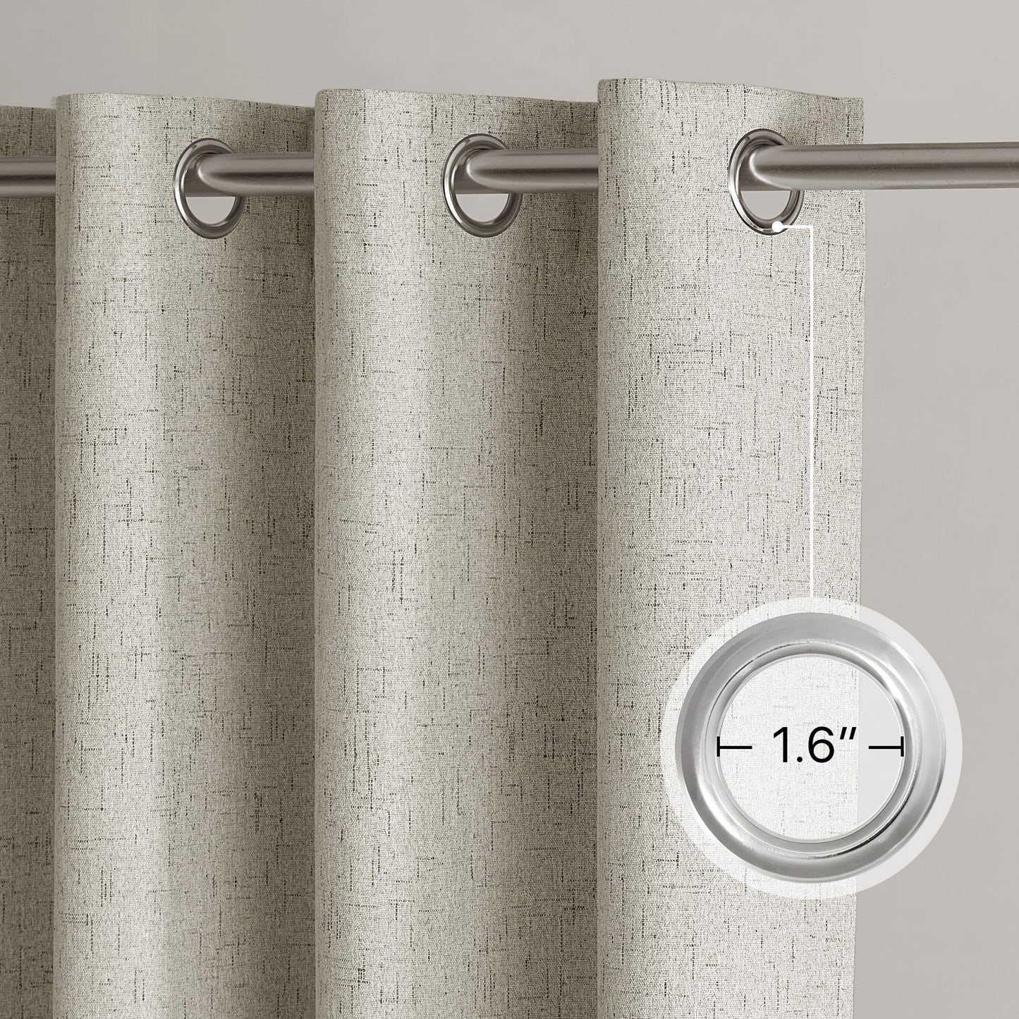 NICETOWN 100% Blackout Linen Beige Curtains 84 inches Long for Living Room, White Liner Composite Grommet Bedroom Thermal Drapes Casual Home Decor Window Treatments, 2 Panels, W52 x L84