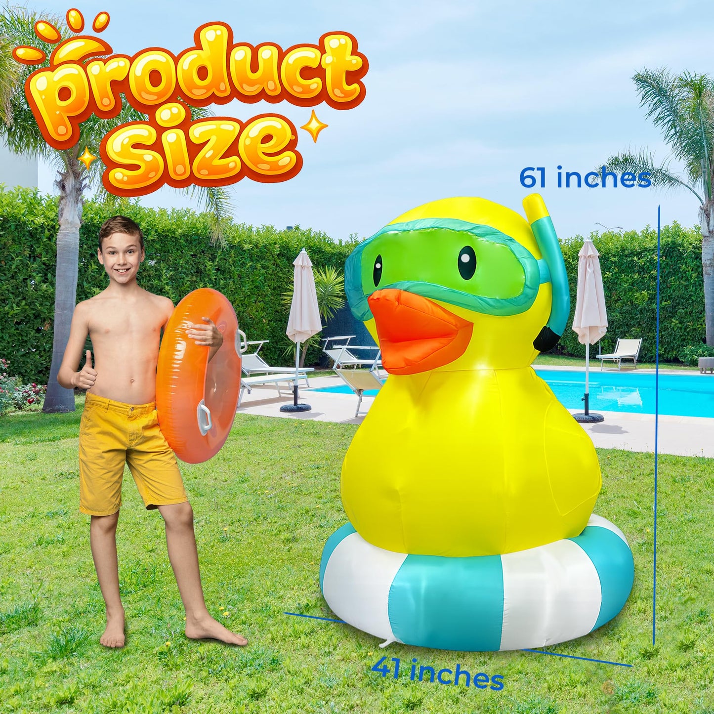 5ft Summer Inflatable Swimming Pool Duck Decorations LED Blow Up Outdoor Decoration Pool Party Favors for Beach Party Decor Tropical Yard Lawn Garden Supplies