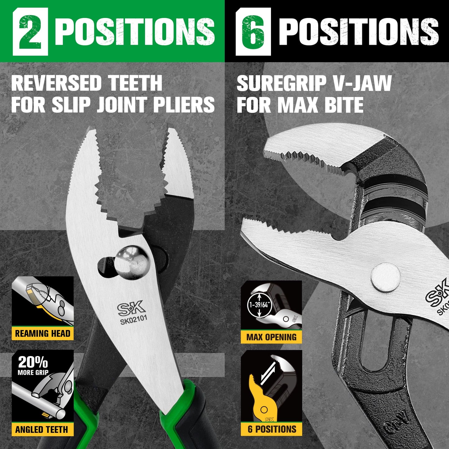 SK 5-Piece Pliers Set, 8" Long Nose, 9.5" Linesman, 8" Slip Joint, 8" Diagonal, and 10" Groove Joint, with EVA Foam Tool Organizer