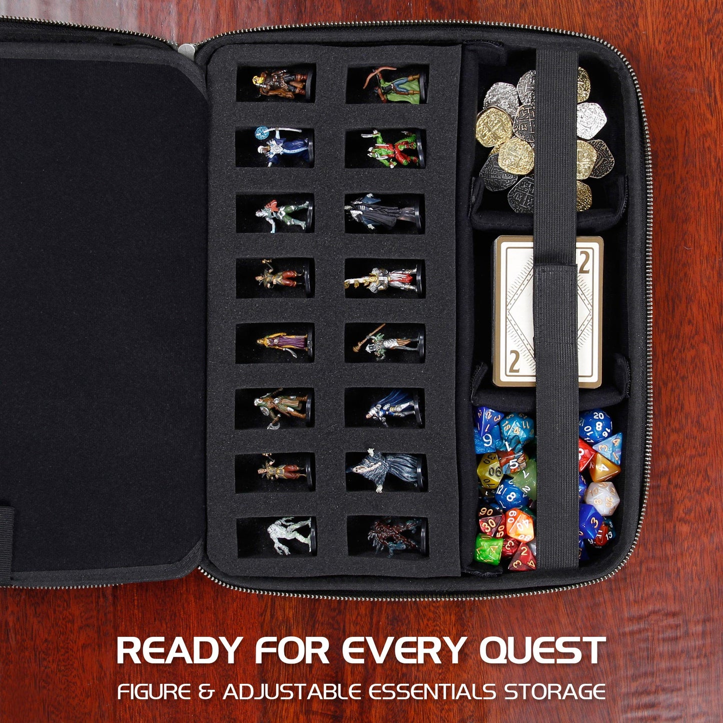 ENHANCE Collector's Edition RPG Organizer Case - DND Binder with Built-in Character Sheet Holder and Erasable Scribe Panel, Dice Rolling Area, Removable Pen Pouch, Miniature Foam Tray (Dragon Brown)