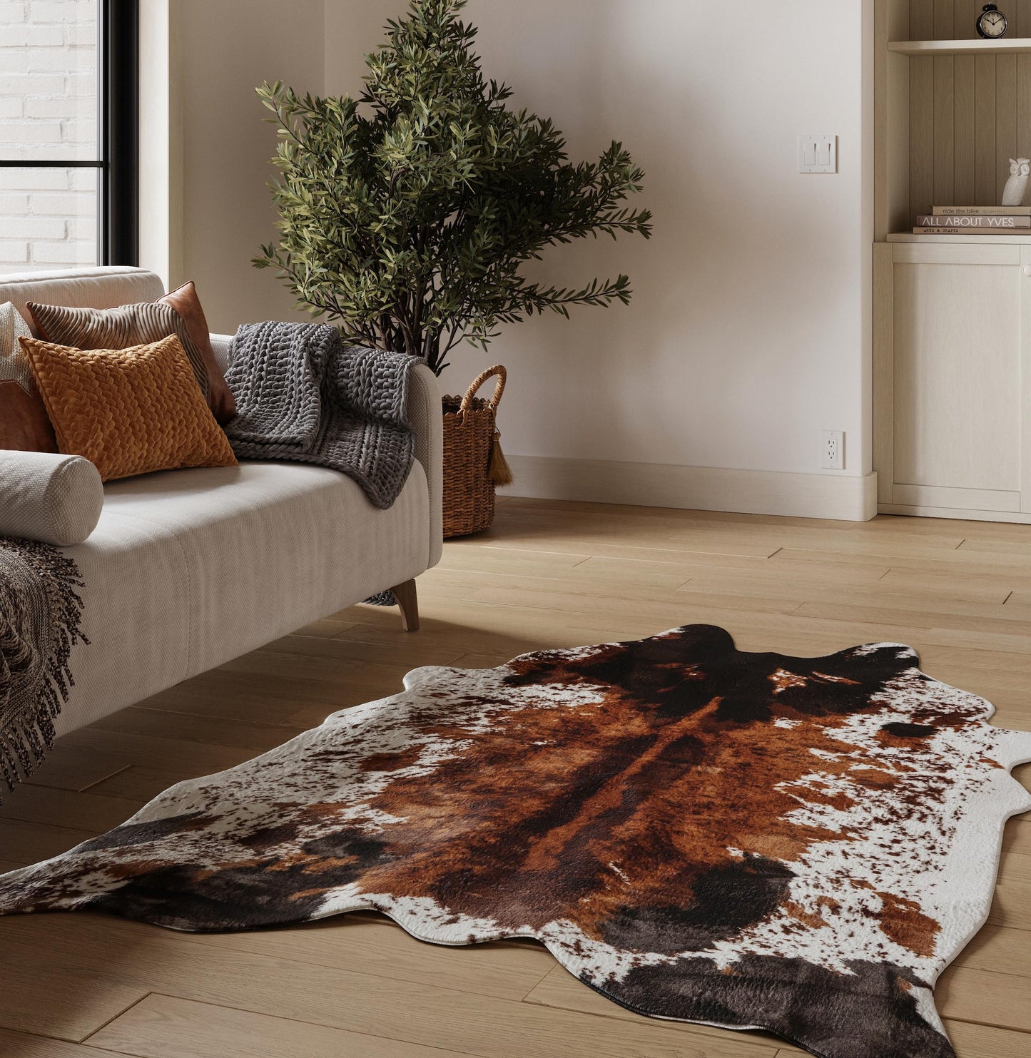 NativeSkins Faux Cowhide Rug – Original Brown (Large) | 4'7" x 6'7" | Triple-Layer Support | Ultra-Soft Pile | Hand-Cut, Faux Suede No-Slip Backing | Western Rug | Cow Hide Animal Print