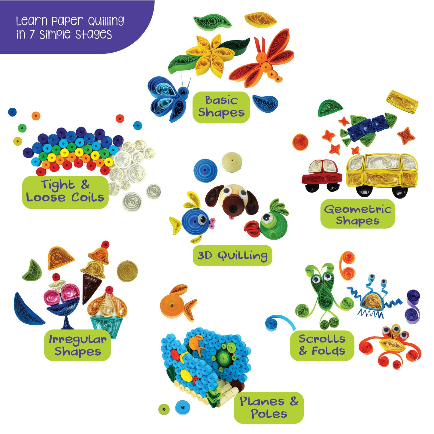 Quill On Quilling Kit - Complete Quilling Set for Beginners - Automated Tool, Board, Mould, 550 Strips, 120 Page Book; Unisex, Ages 6+, Not Foldable