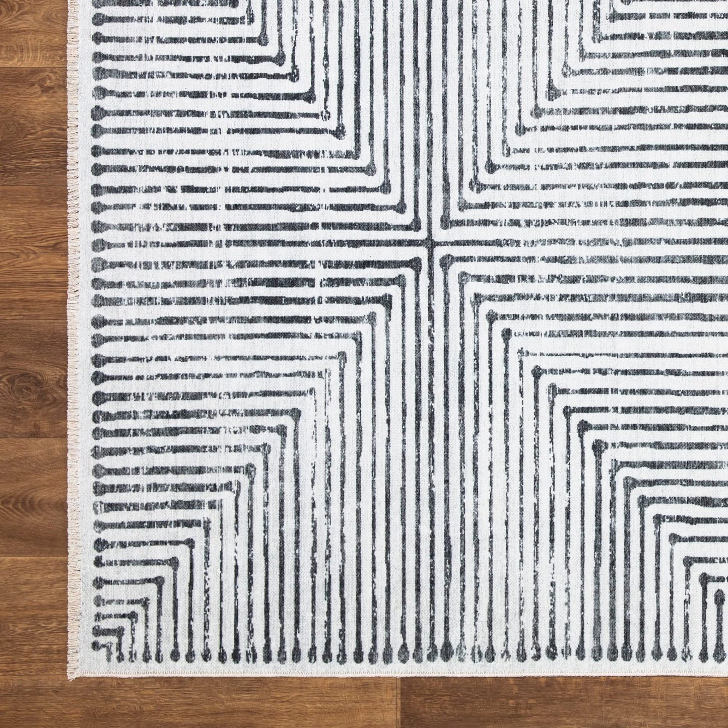 Bloom Rugs Caria Washable Non-Slip 4x6 Rug - Ivory/Black Striped Area Rug for Living Room, Bedroom, Dining Room, and Kitchen - Exact Size: 4' x 6'