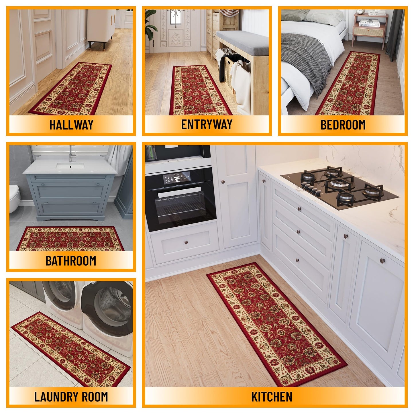 Ottomanson Hallway Runner Rug 2'7" x 9'6" Non Slip Oriental Area Rugs Easy to Clean Laundry Rug Runner Durable & Pet Friendly Floor Carpet Runners for Hallways Entryway Living Room Kitchen, Red