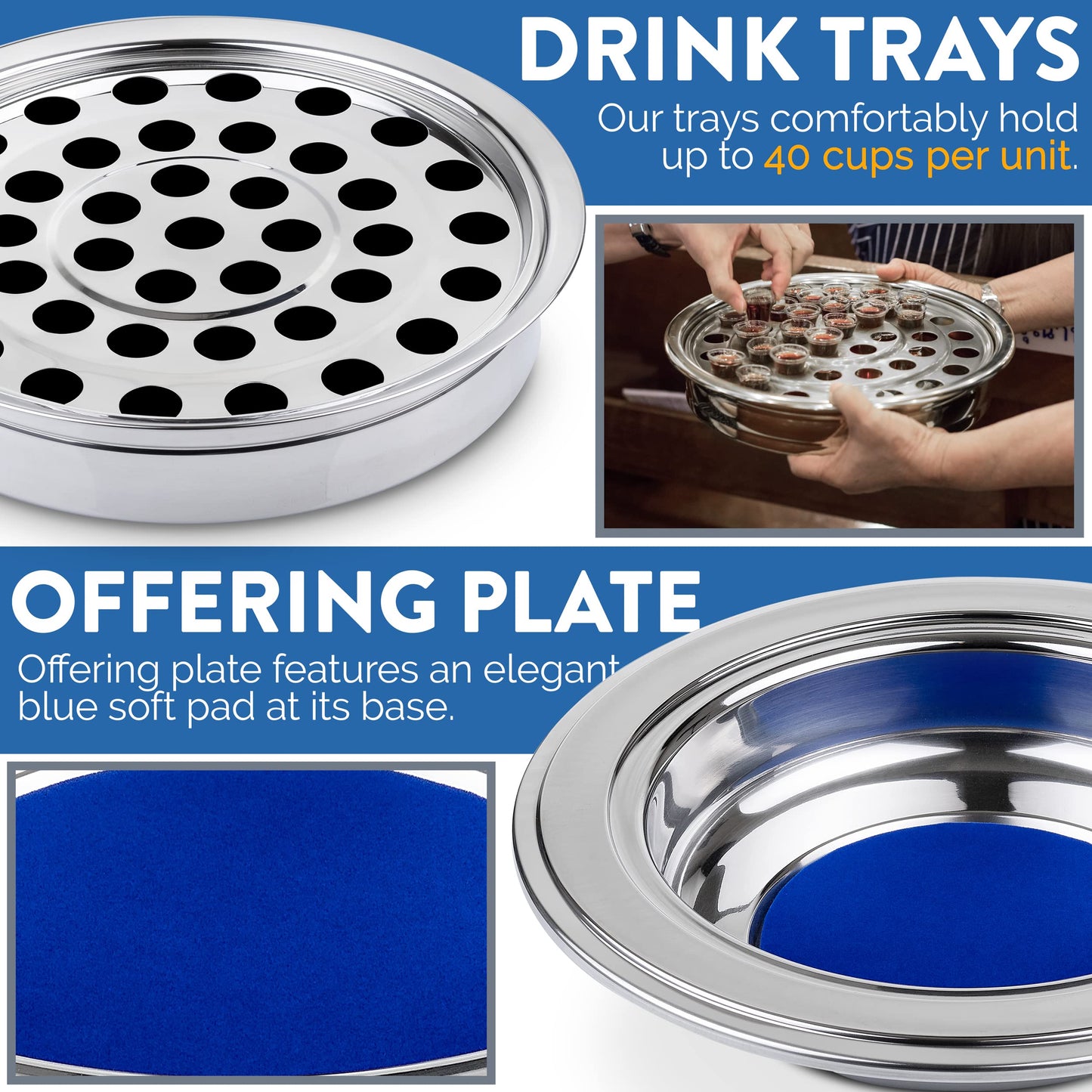 Steadfast Selections (Cup Tray Silver Premium Communion Trays for Churches | Stainless Steel Communion Set, Supplies | 40 Cup Tray | Church Communion Ware Sets